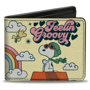 Bi-Fold Wallet - Peanuts Snoopy Flying Ace and Woodstock GROOVY Quotes Collage Yellow Bi-Fold Wallets Peanuts