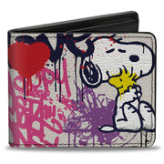 Bi-Fold Wallet - Peanuts Snoopy and Woodstock Graffiti Collage White/Multi Color Bi-Fold Wallets Peanuts