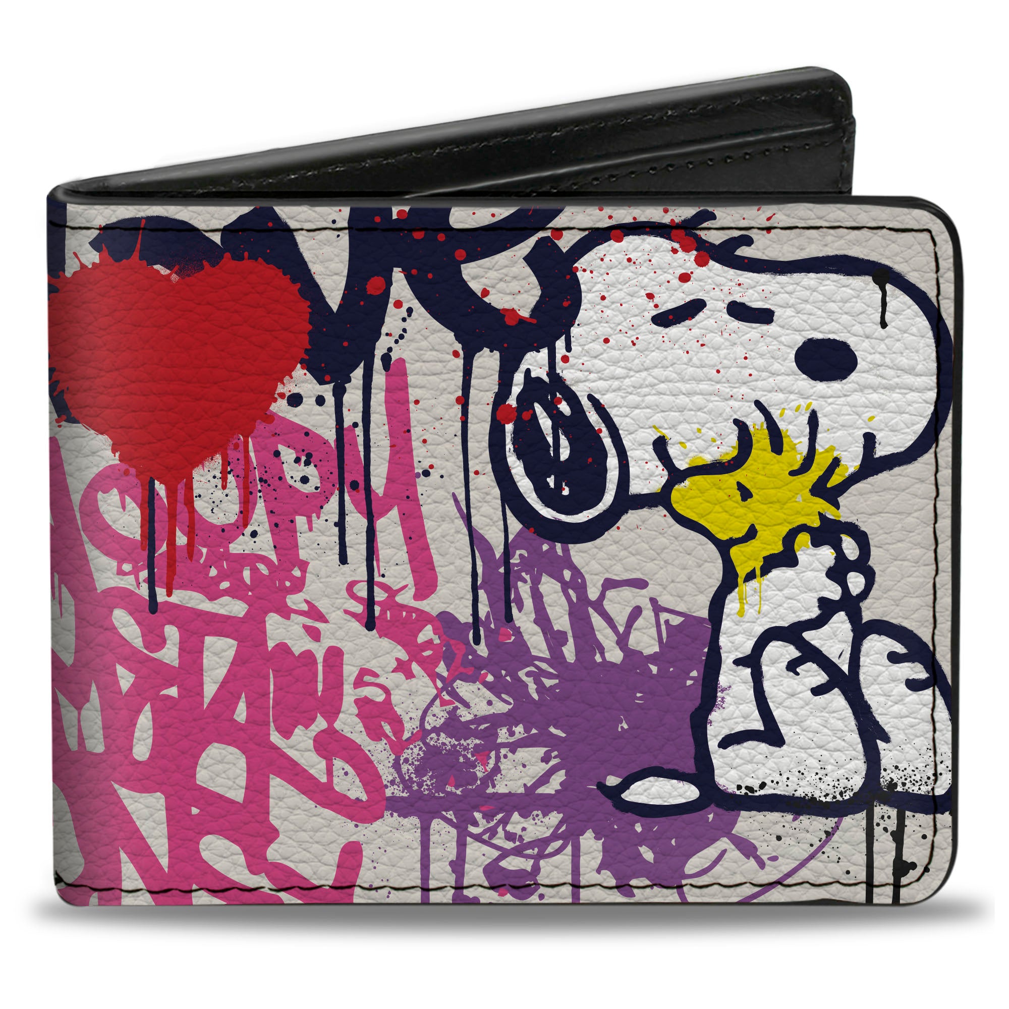 Bi-Fold Wallet - Peanuts Snoopy and Woodstock Graffiti Collage White/Multi Color Bi-Fold Wallets Peanuts