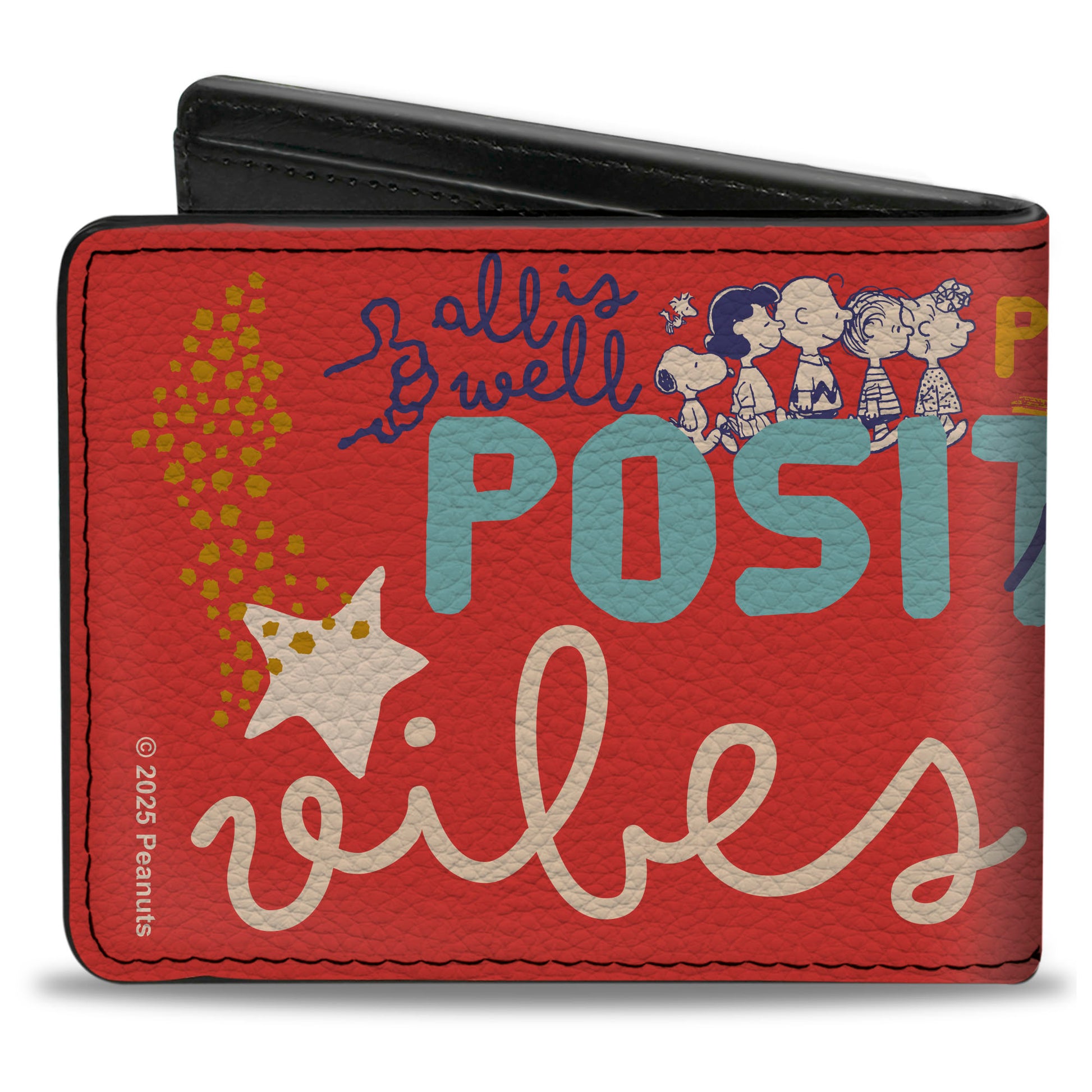 Bi-Fold Wallet - Peanuts Gang SEMI-POSITIVE VIBES Poses Red/Blues/White Bi-Fold Wallets Peanuts