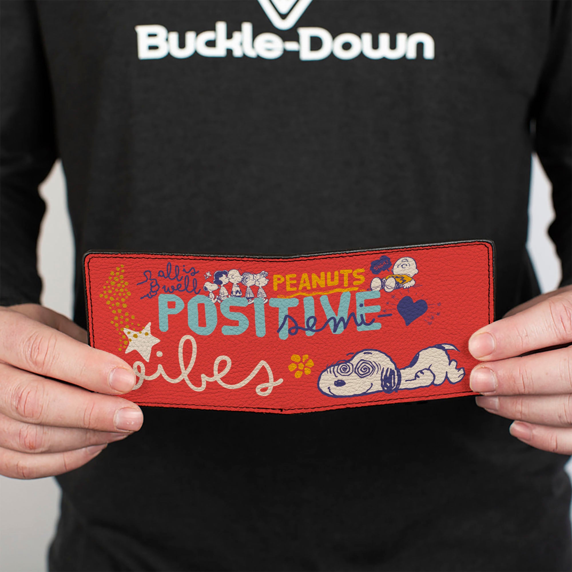 Bi-Fold Wallet - Peanuts Gang SEMI-POSITIVE VIBES Poses Red/Blues/White Bi-Fold Wallets Peanuts