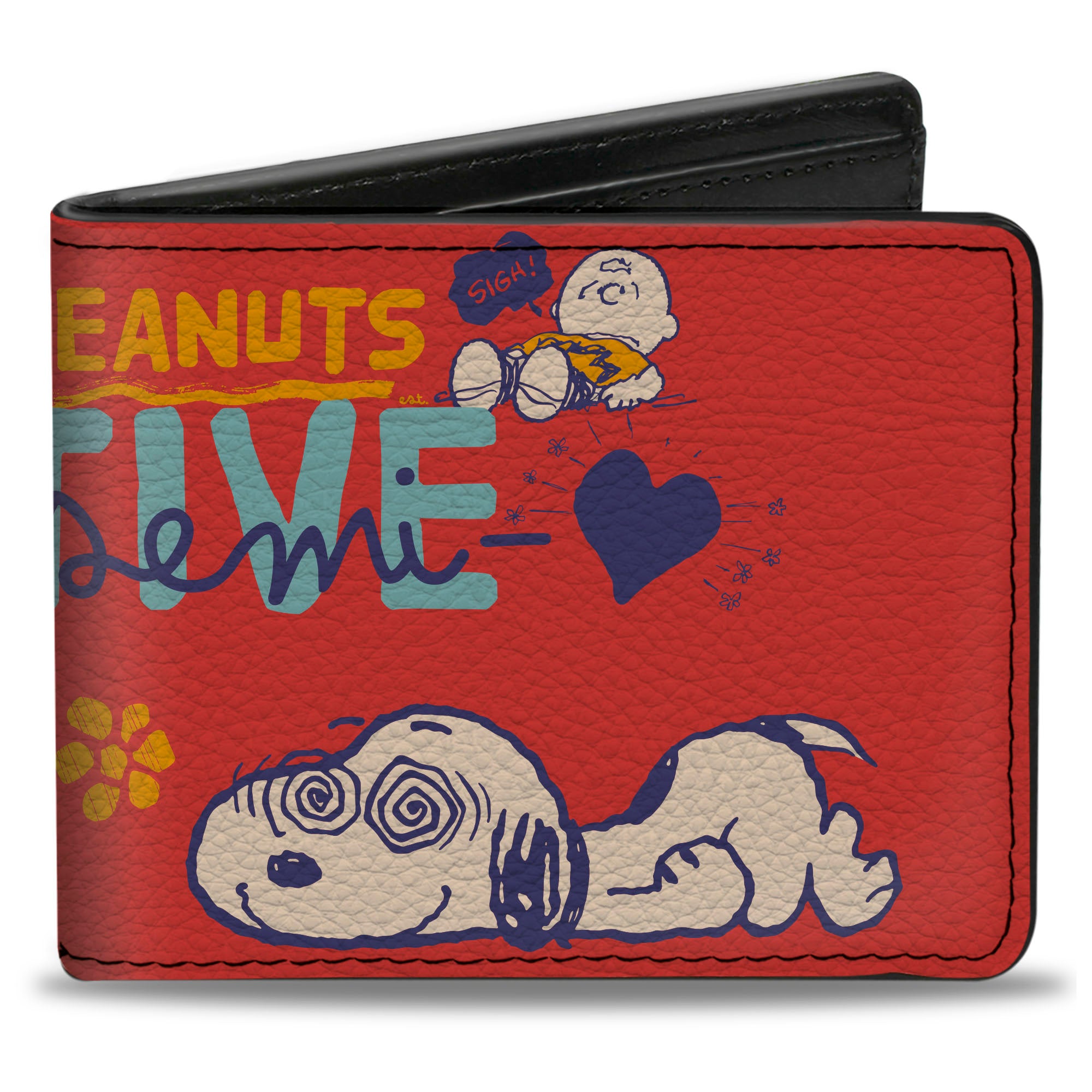 Bi-Fold Wallet - Peanuts Gang SEMI-POSITIVE VIBES Poses Red/Blues/White Bi-Fold Wallets Peanuts