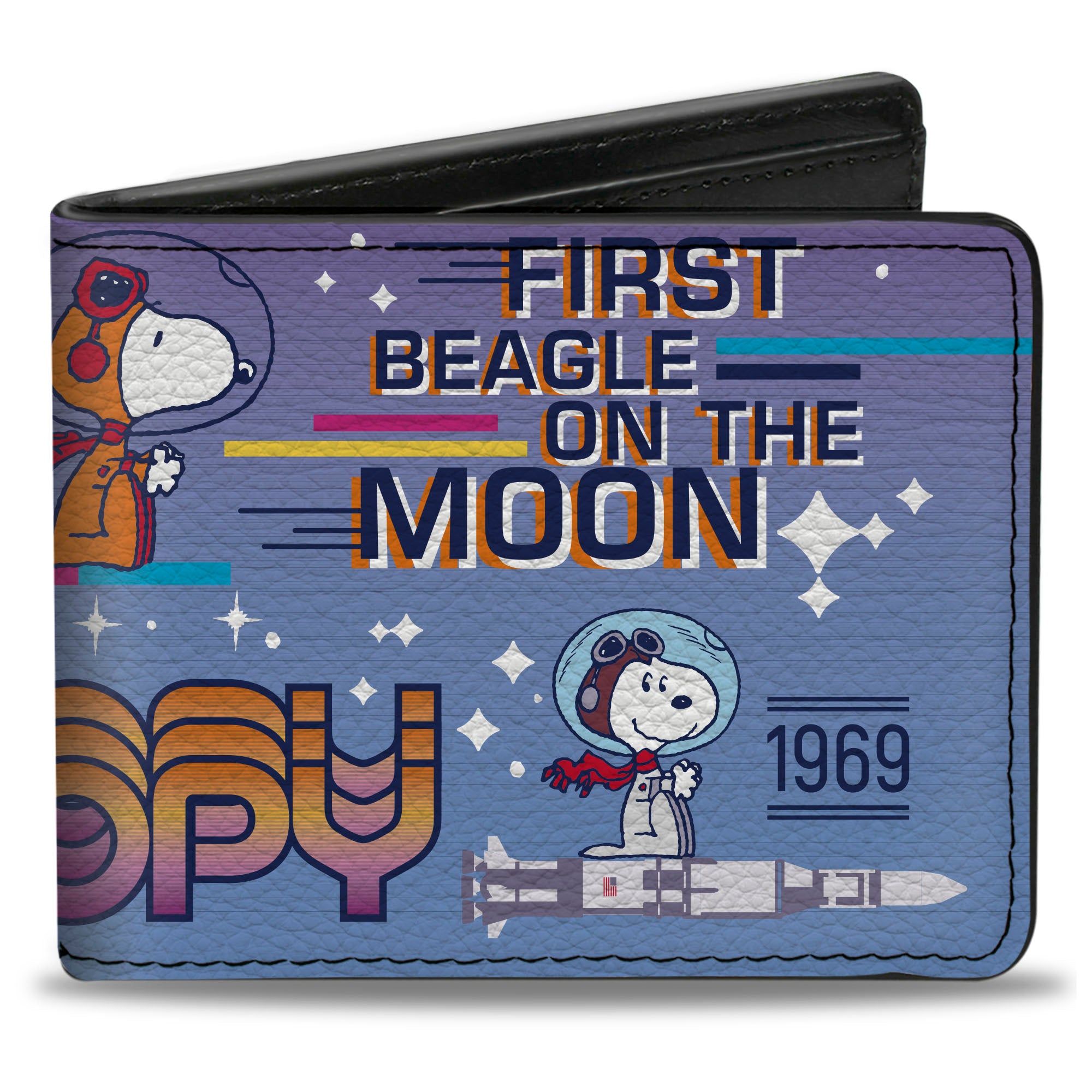 Bi-Fold Wallet - Peanuts SNOOPY FIRST BEAGLE ON THE MOON Poses Blue/Multi Color Bi-Fold Wallets Peanuts