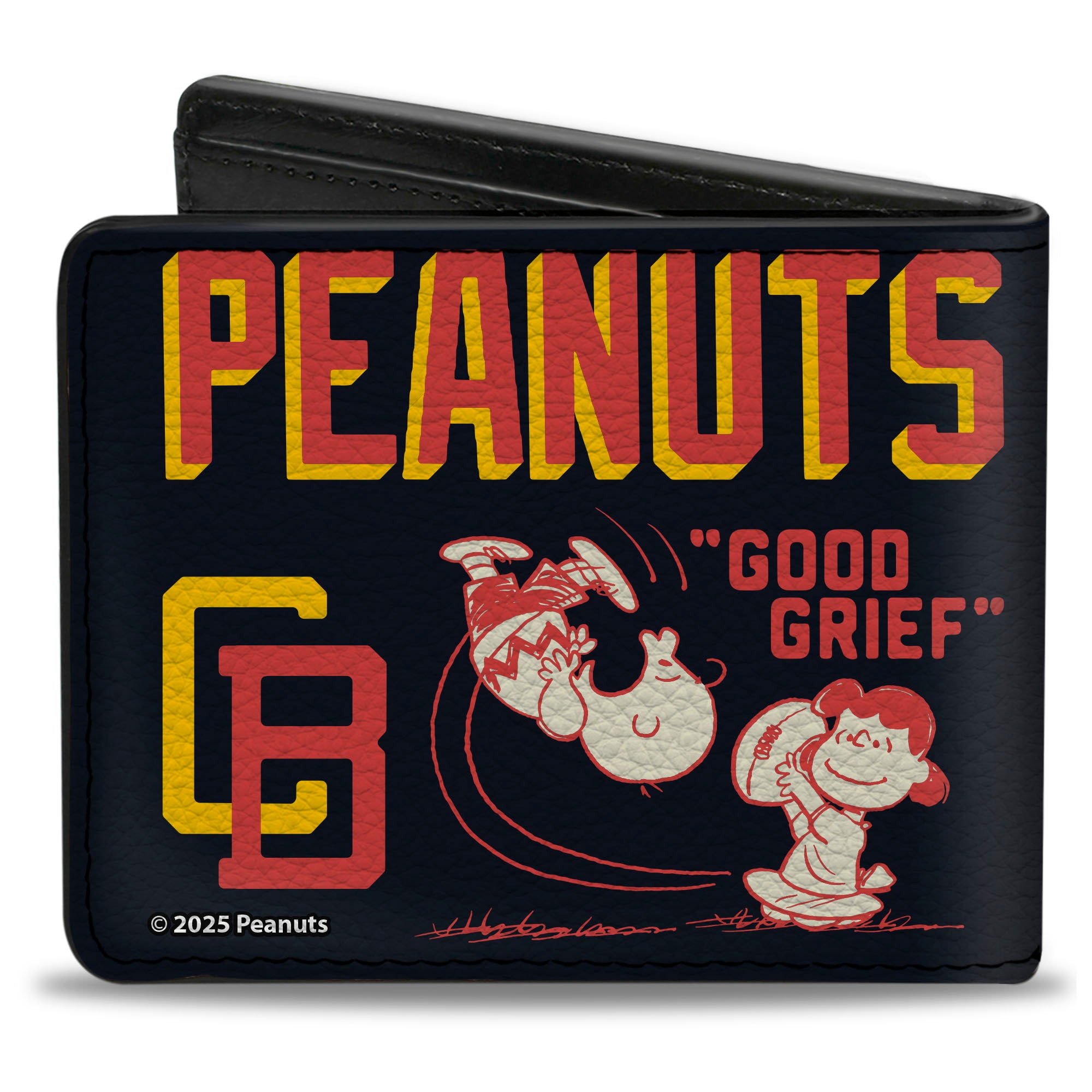Bi-Fold Wallet - PEANUTS ATHLETIC CLUB Varsity Poses and Quotes Collage Black/Red/Yellow Bi-Fold Wallets Peanuts