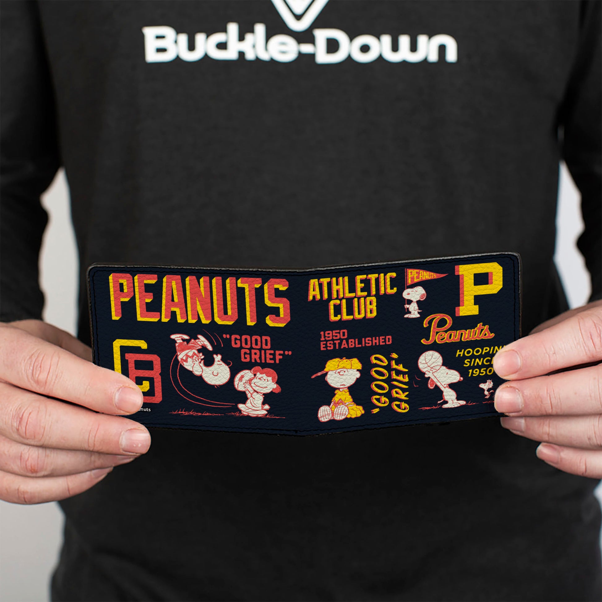 Bi-Fold Wallet - PEANUTS ATHLETIC CLUB Varsity Poses and Quotes Collage Black/Red/Yellow Bi-Fold Wallets Peanuts