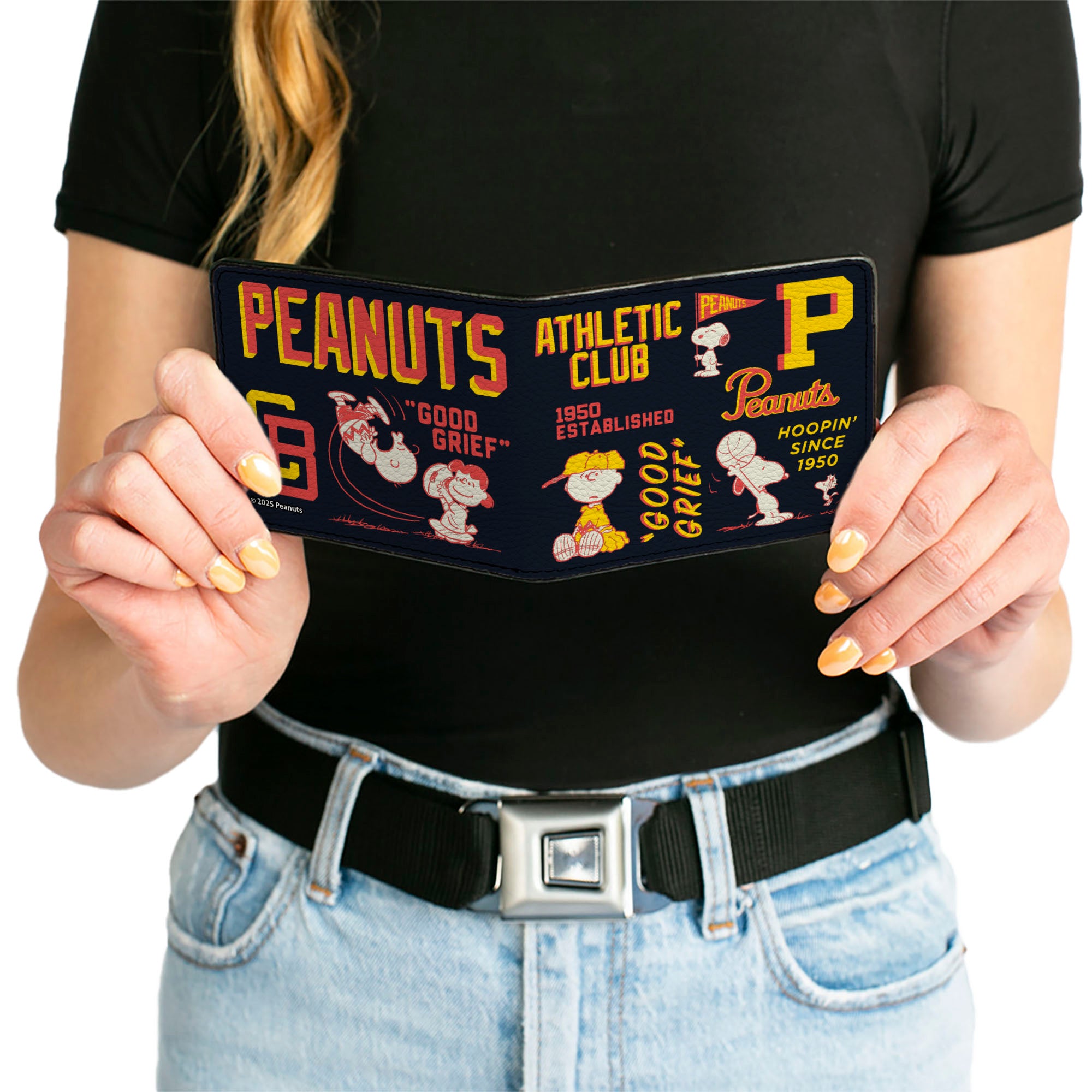 Bi-Fold Wallet - PEANUTS ATHLETIC CLUB Varsity Poses and Quotes Collage Black/Red/Yellow Bi-Fold Wallets Peanuts