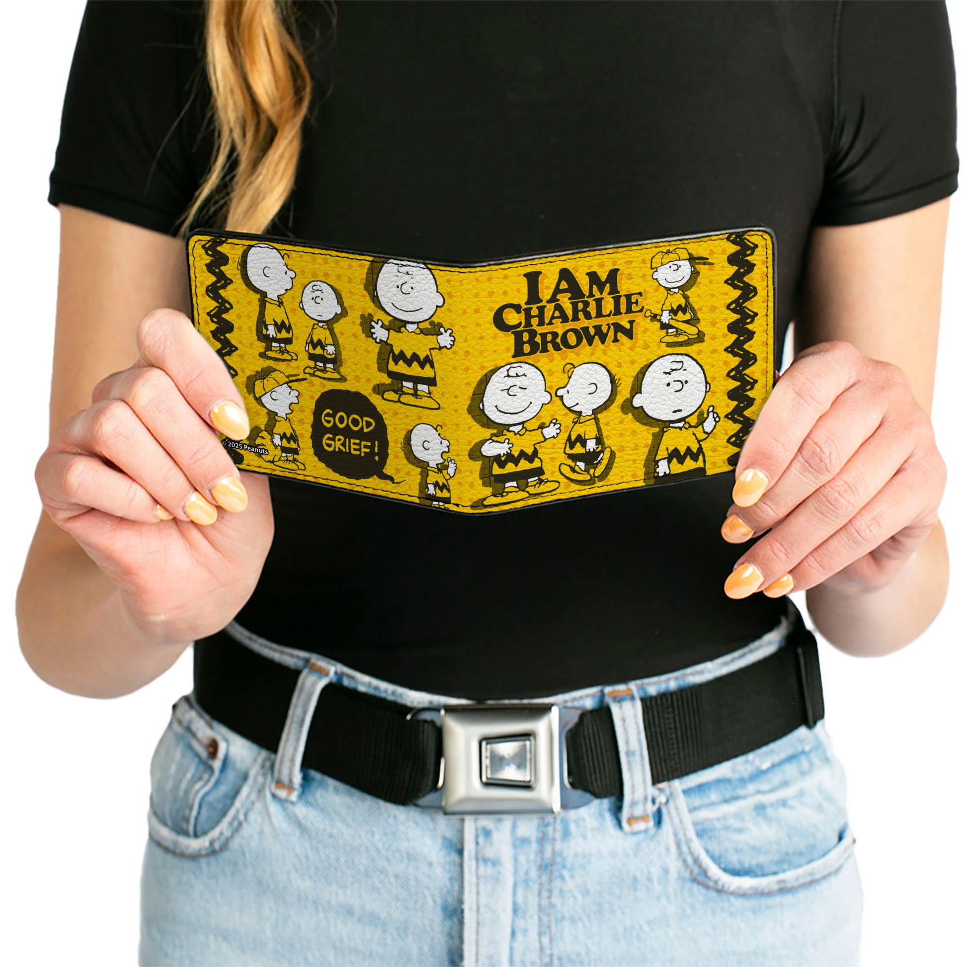 Bi-Fold Wallet - Peanuts I AM CHARLIE BROWN Poses and Zig Zag Stripe Yellows/Black Bi-Fold Wallets Peanuts