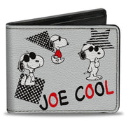 Bi-Fold Wallet - Peanuts JOE COOL Snoopy Poses and Text Gray/Black/Red/White Bi-Fold Wallets Peanuts