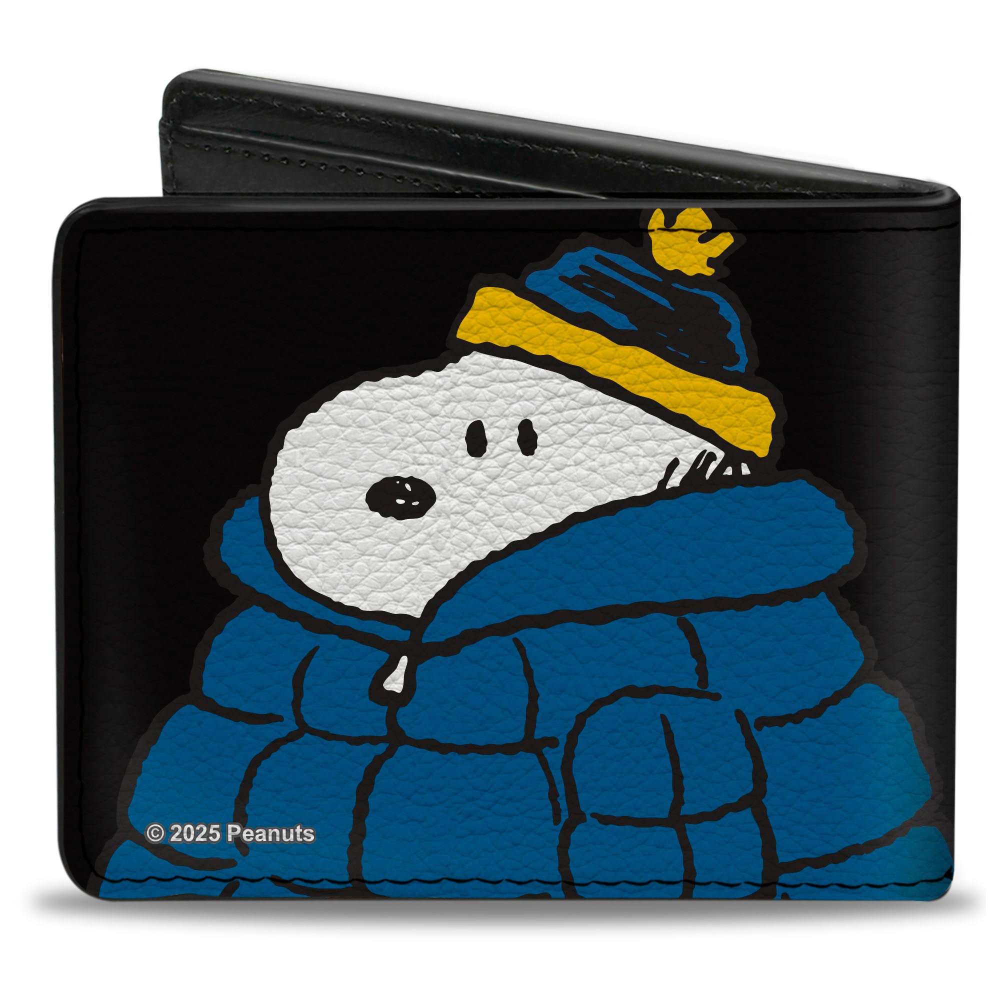 Bi-Fold Wallet - Snoopy Holiday Blue Puffer Jacket Pose Black Bi-Fold Wallets Peanuts