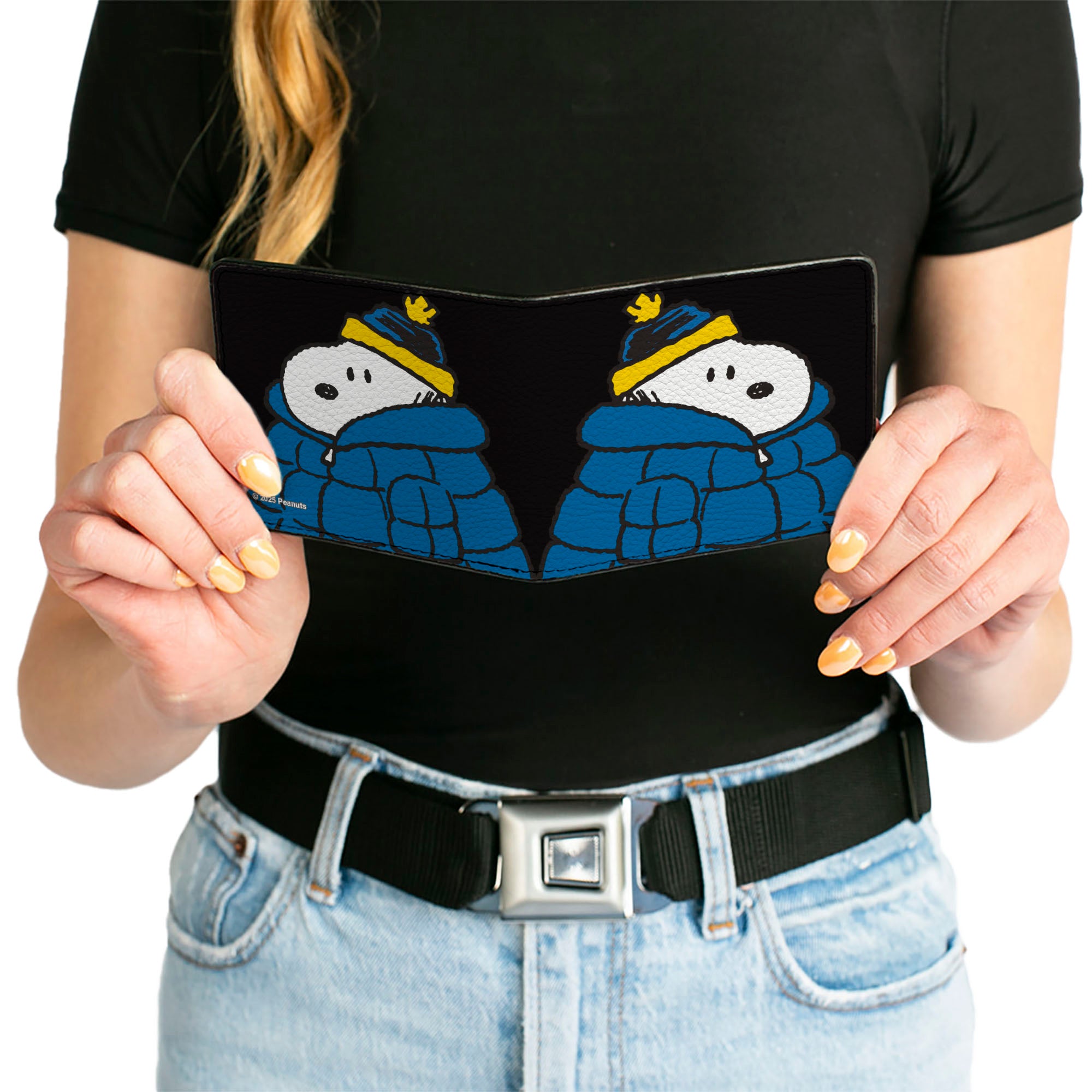 Bi-Fold Wallet - Snoopy Holiday Blue Puffer Jacket Pose Black Bi-Fold Wallets Peanuts