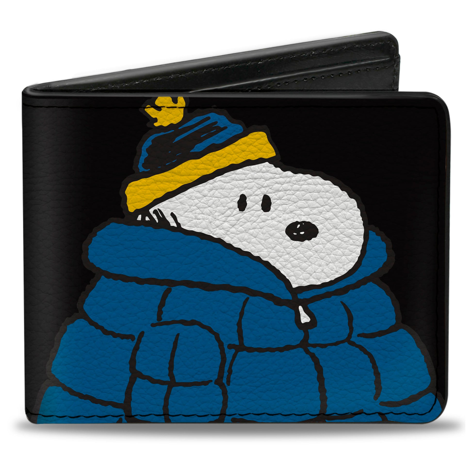 Bi-Fold Wallet - Snoopy Holiday Blue Puffer Jacket Pose Black Bi-Fold Wallets Peanuts