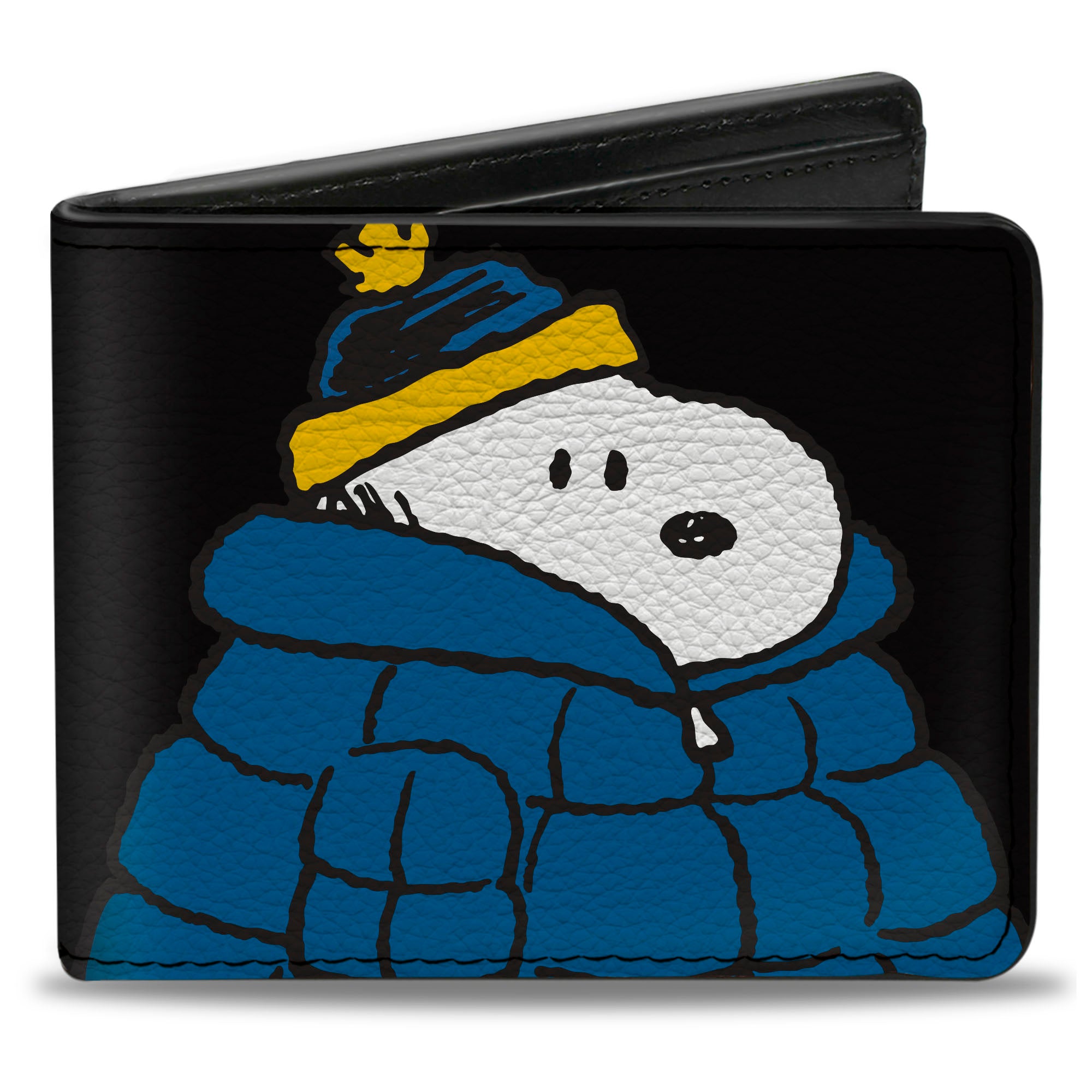 Bi-Fold Wallet - Snoopy Holiday Blue Puffer Jacket Pose Black Bi-Fold Wallets Peanuts