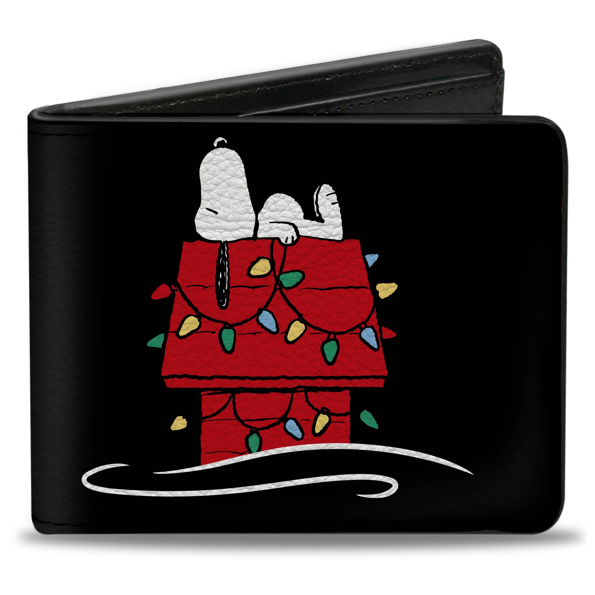 Bi-Fold Wallet - Peanuts Snoopy Dog House Pose HOME FOR THE HOLIDAYS Black Bi-Fold Wallets Peanuts
