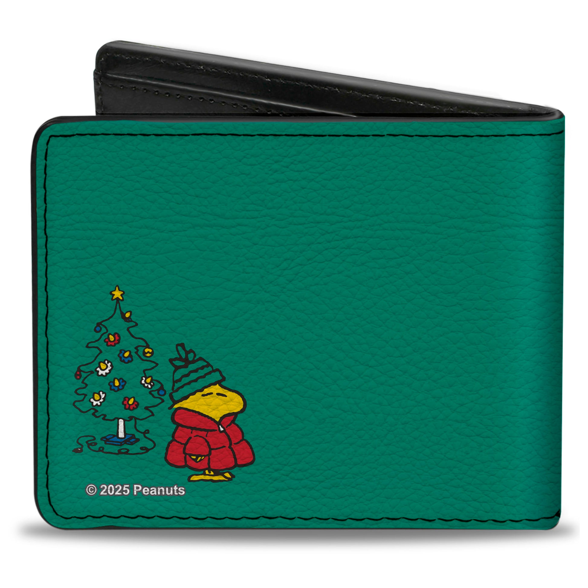 Bi-Fold Wallet - Snoopy and Woodstock Holiday Red Puffer Jacket Pose Green Bi-Fold Wallets Peanuts