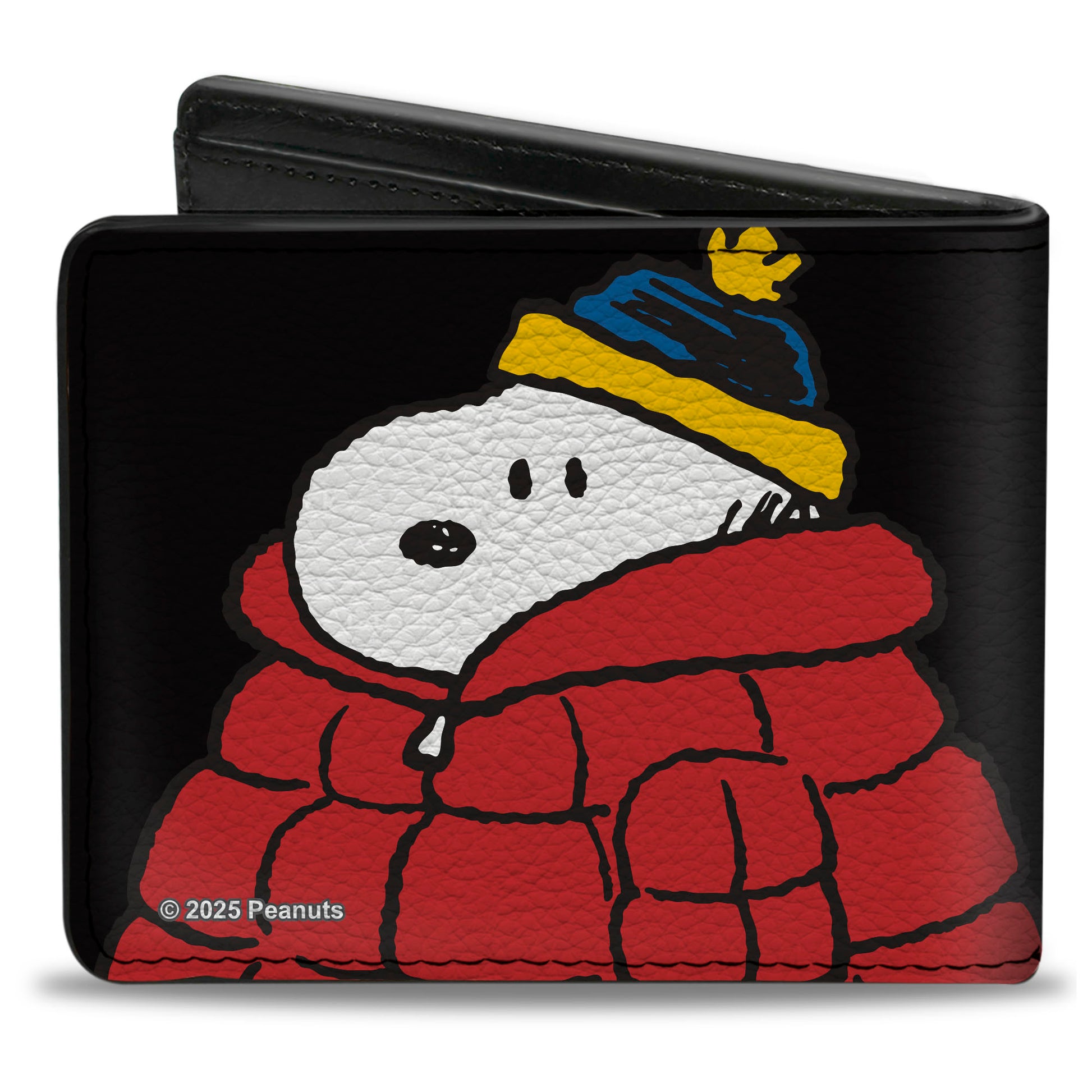 Bi-Fold Wallet - Snoopy and Woodstock Holiday Red Puffer Jacket Pose Black Bi-Fold Wallets Peanuts
