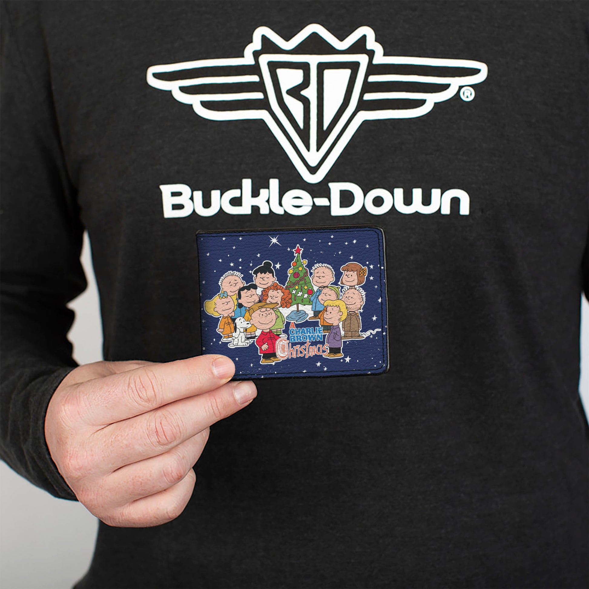 Bi-Fold Wallet - A CHARLIE BROWN CHRISTMAS Group Pose and Title Logo Blue/White Bi-Fold Wallets Peanuts