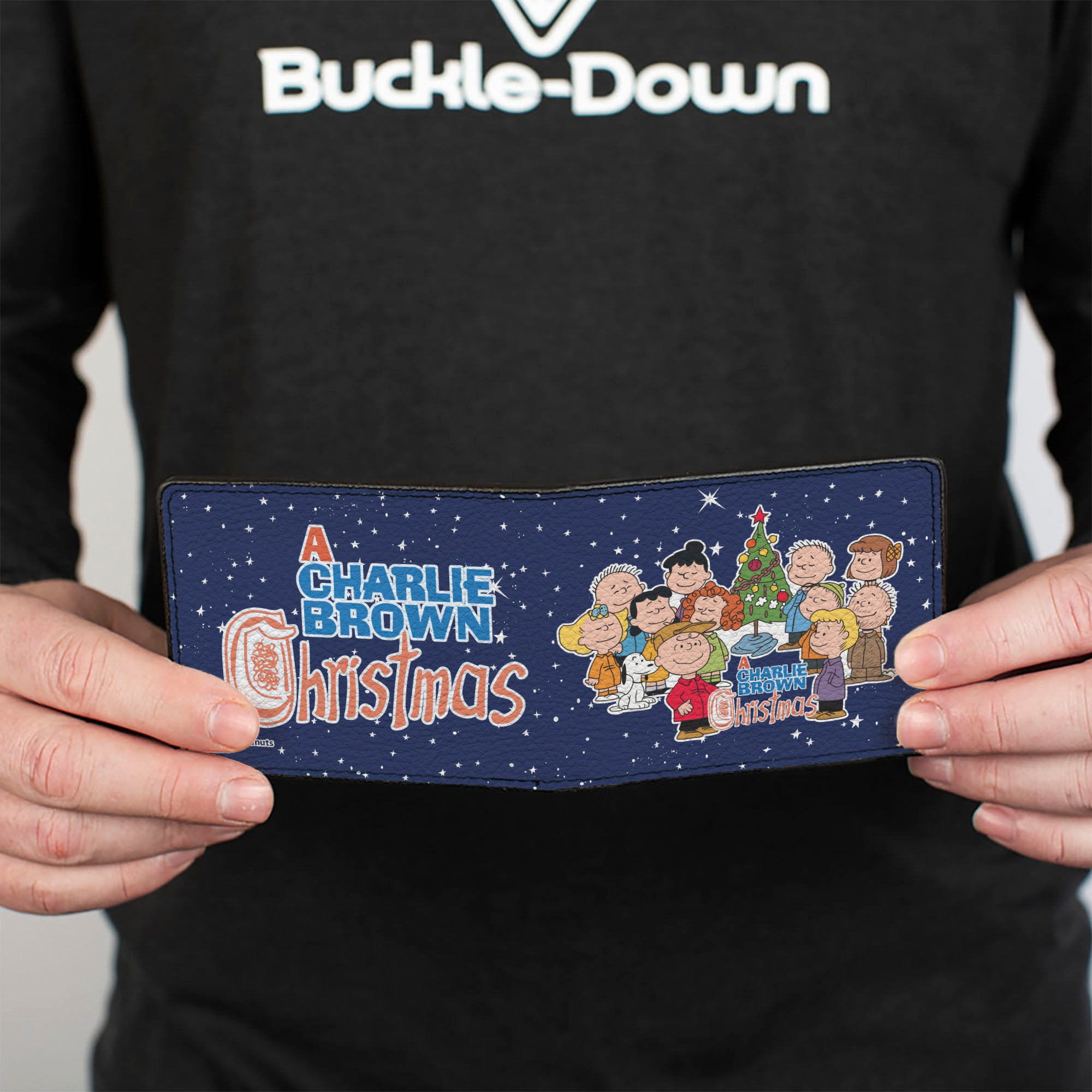 Bi-Fold Wallet - A CHARLIE BROWN CHRISTMAS Group Pose and Title Logo Blue/White Bi-Fold Wallets Peanuts