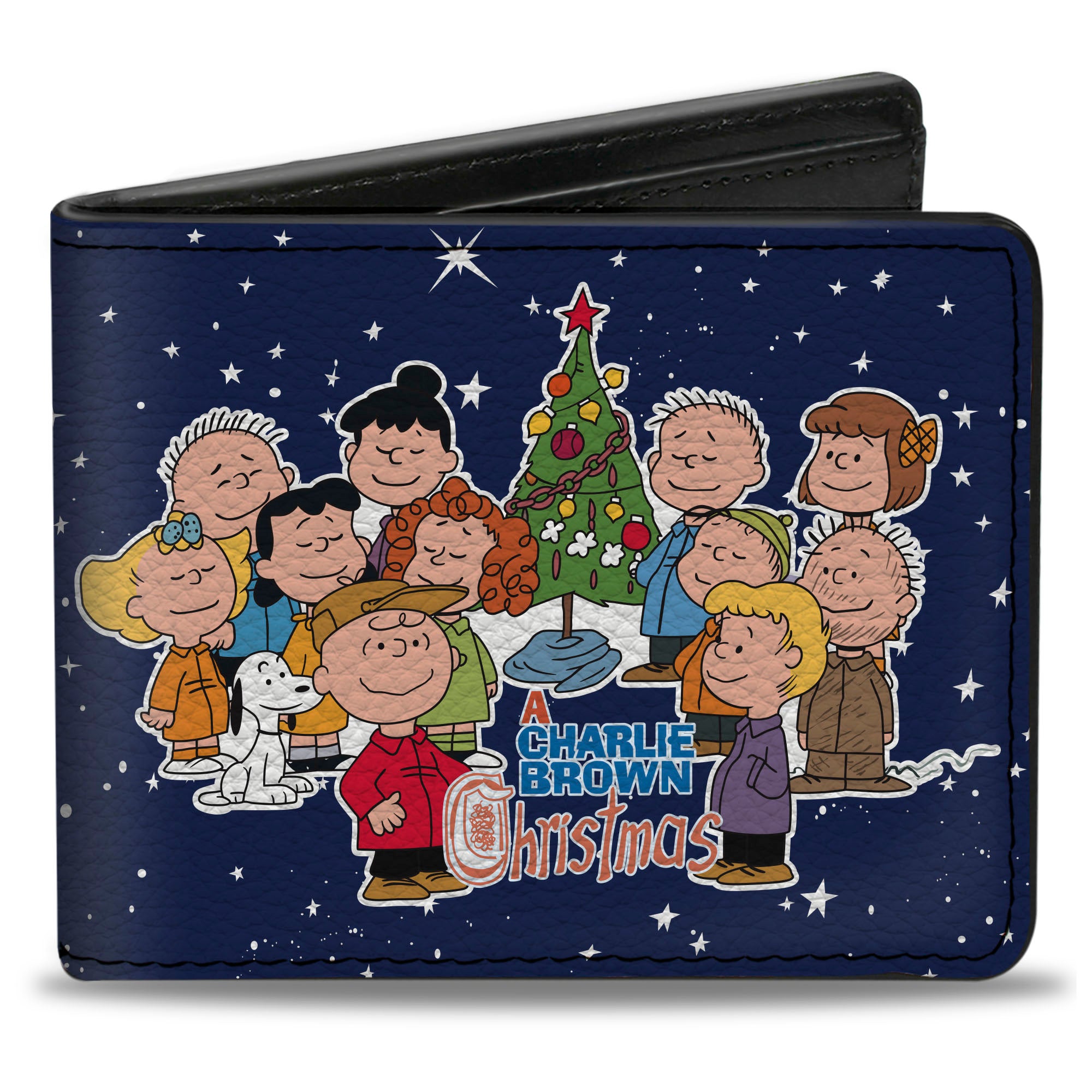 Bi-Fold Wallet - A CHARLIE BROWN CHRISTMAS Group Pose and Title Logo Blue/White Bi-Fold Wallets Peanuts