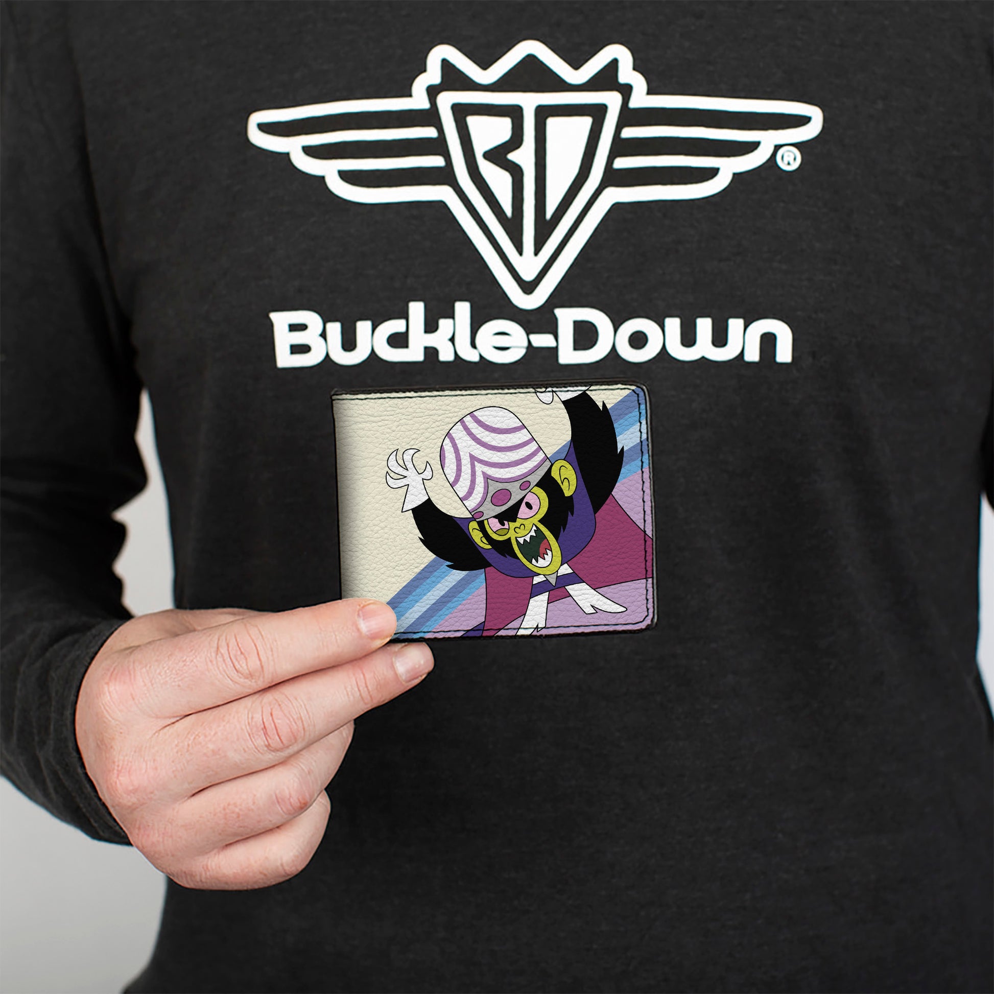 Bi-Fold Wallet - The Powerpuff Girls Mojo Jojo Pose and Text Ivory/Blues Bi-Fold Wallets Powerpuff Girls