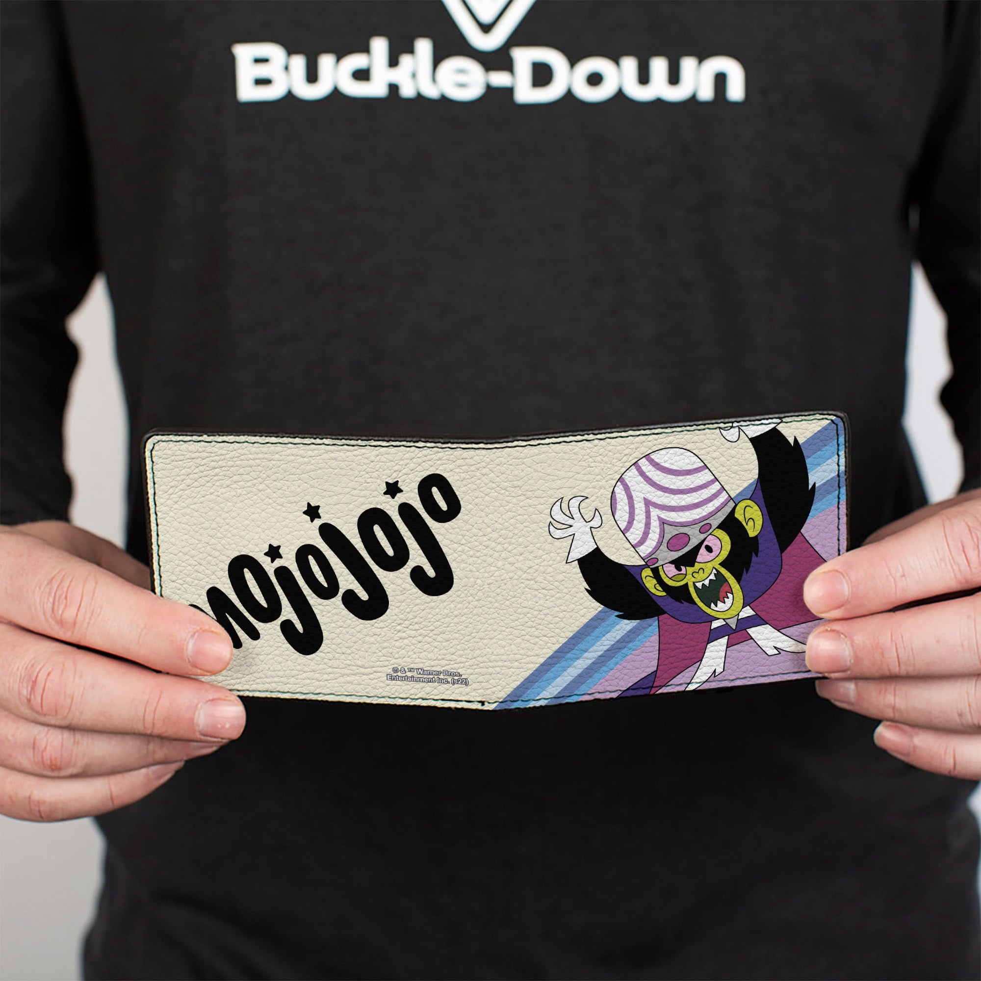 Bi-Fold Wallet - The Powerpuff Girls Mojo Jojo Pose and Text Ivory/Blues Bi-Fold Wallets Powerpuff Girls