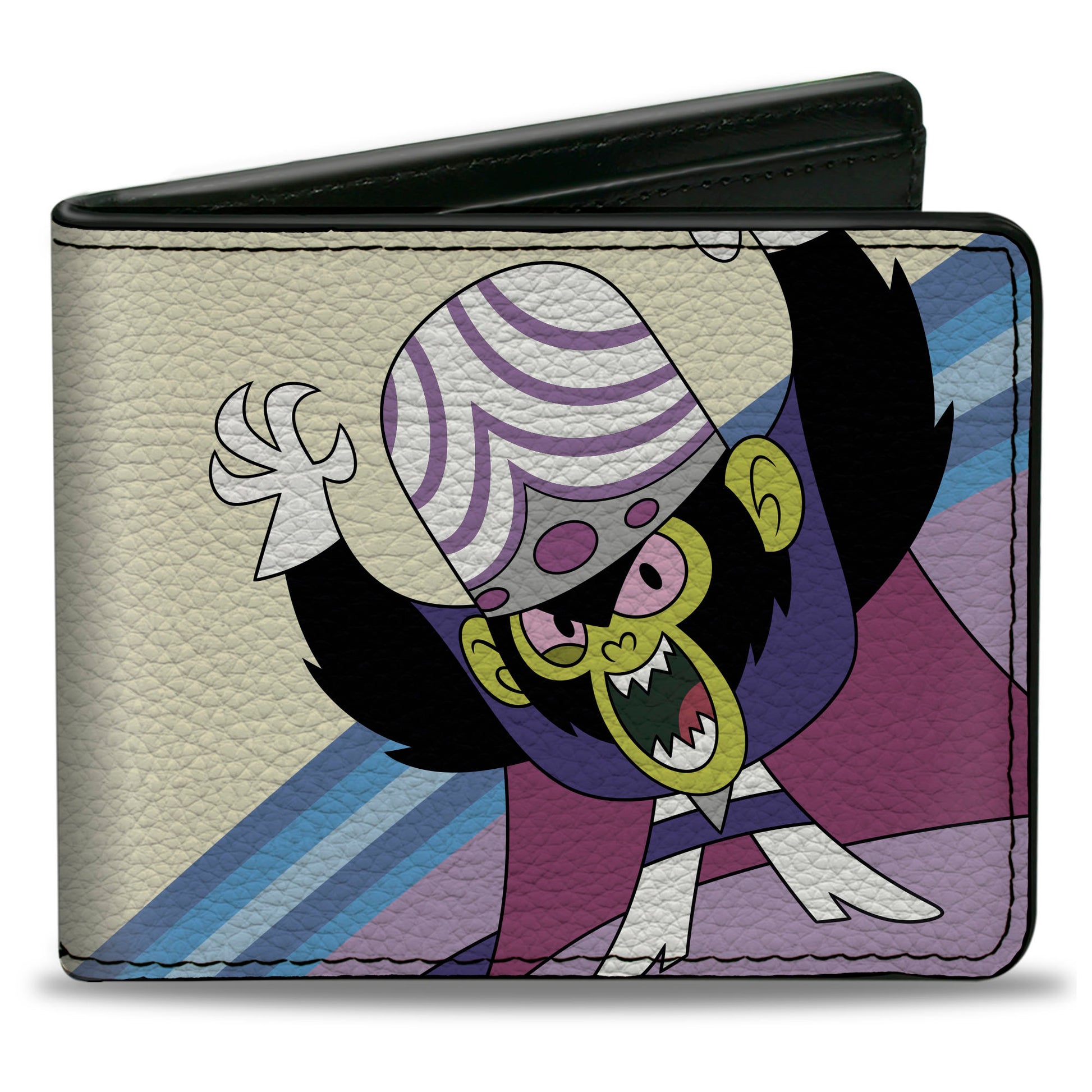 Bi-Fold Wallet - The Powerpuff Girls Mojo Jojo Pose and Text Ivory/Blues Bi-Fold Wallets Powerpuff Girls