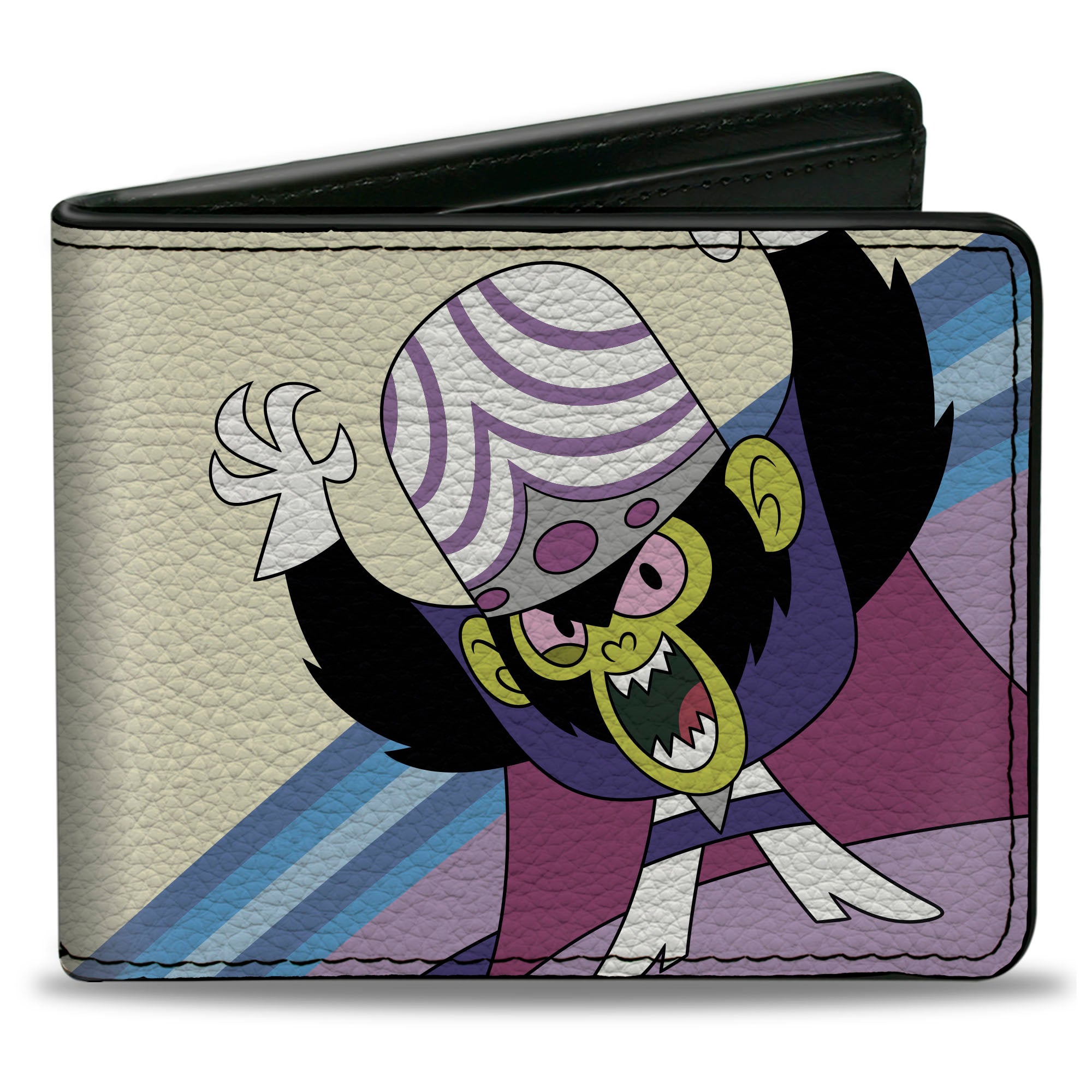 Bi-Fold Wallet - The Powerpuff Girls Mojo Jojo Pose and Text Ivory/Blues Bi-Fold Wallets Powerpuff Girls