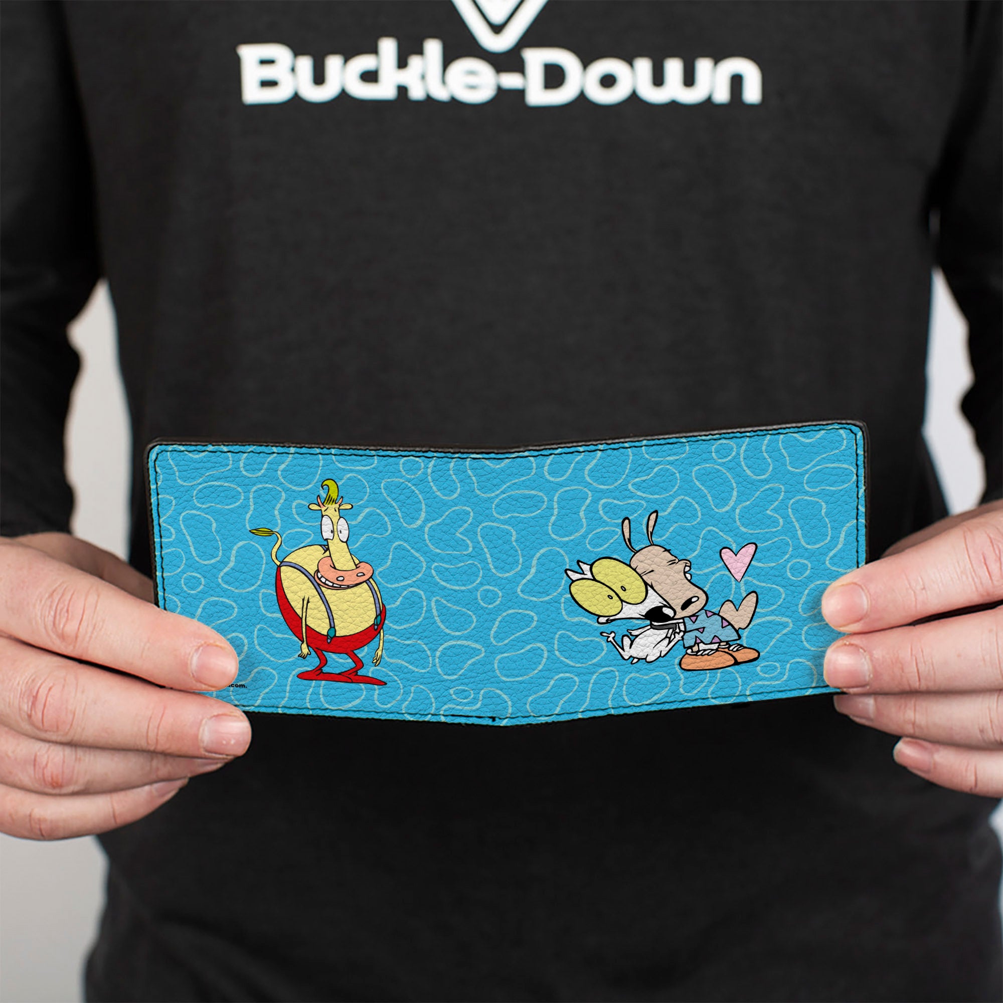 Bi-Fold Wallet - Rocko & Spunky Pose3 + Heffer Pose Blue White Bi-Fold Wallets Ren and Stimpy