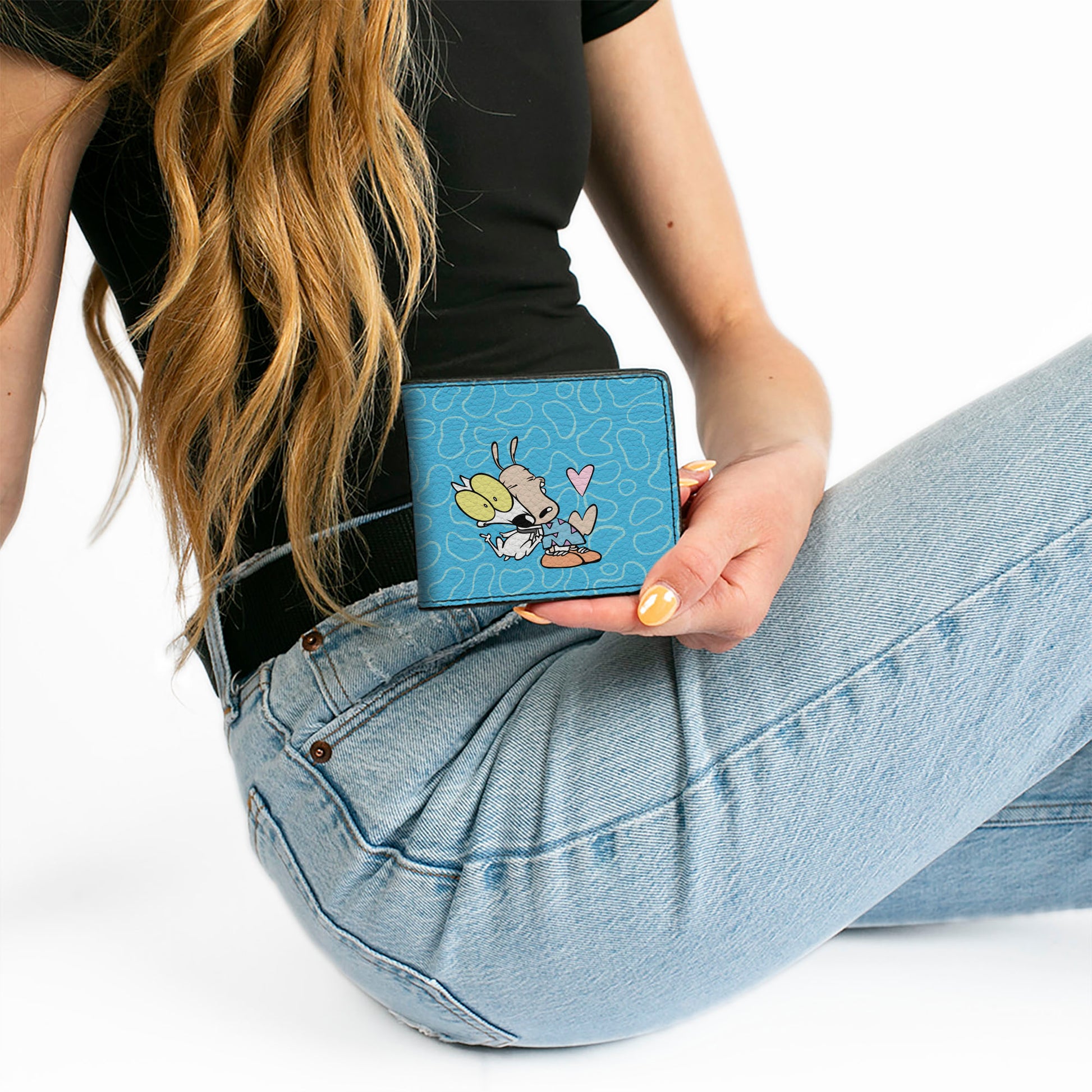 Bi-Fold Wallet - Rocko & Spunky Pose3 + Heffer Pose Blue White Bi-Fold Wallets Ren and Stimpy