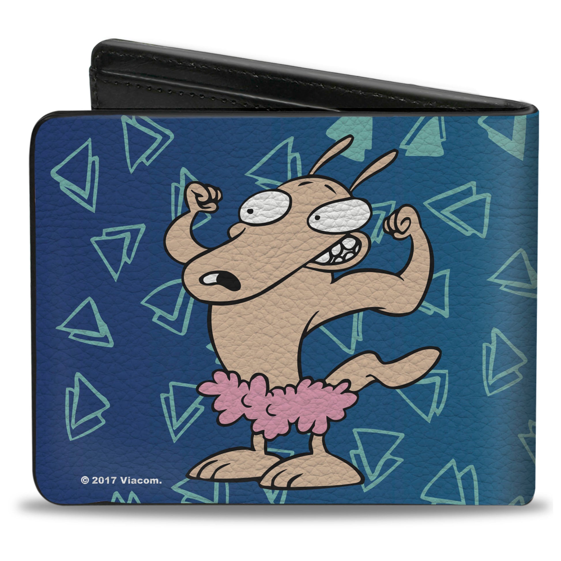 Bi-Fold Wallet - Rocko & Spunky Pose2 + Icon Sketches Logo Turquoise White Bi-Fold Wallets Ren and Stimpy