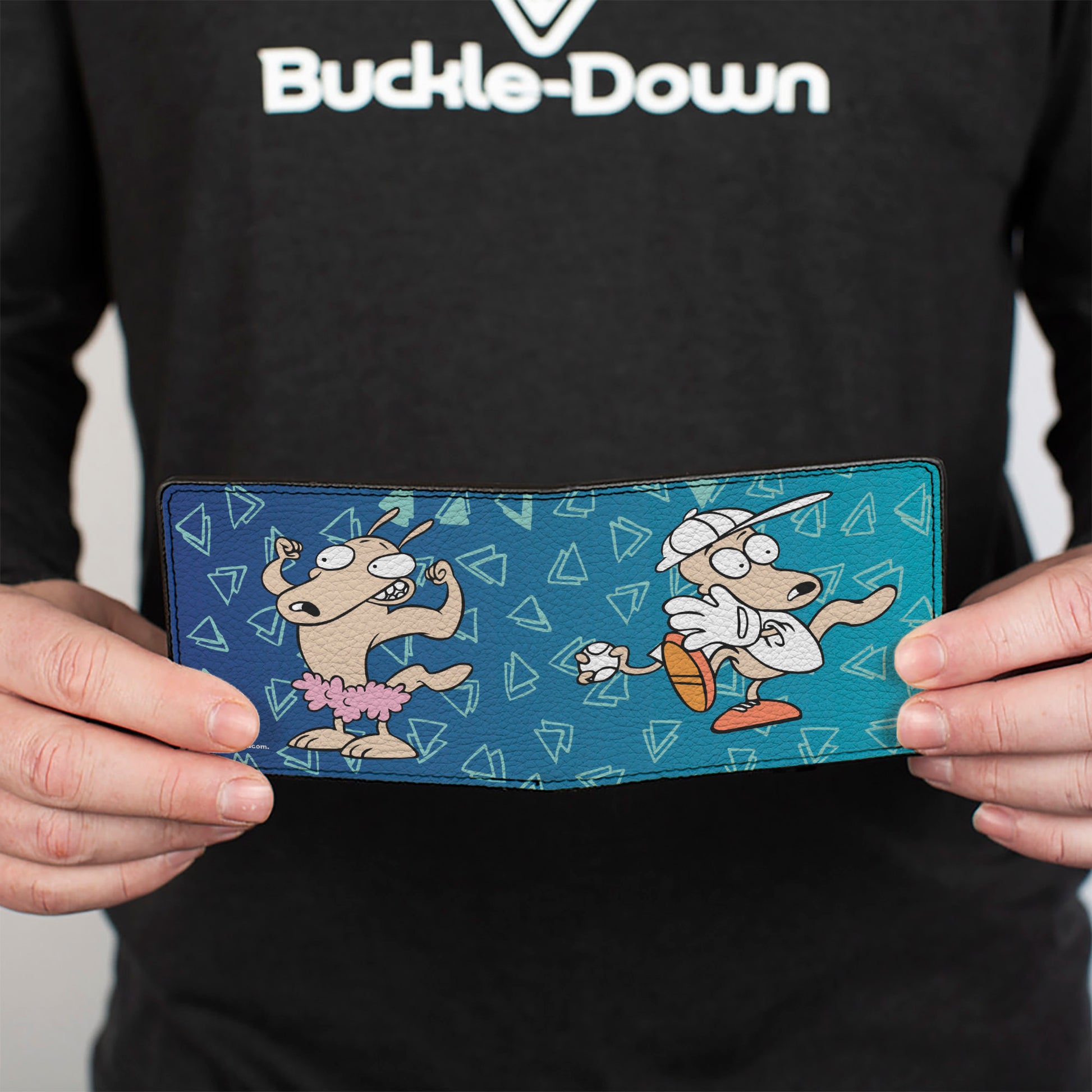 Bi-Fold Wallet - Rocko & Spunky Pose2 + Icon Sketches Logo Turquoise White Bi-Fold Wallets Ren and Stimpy