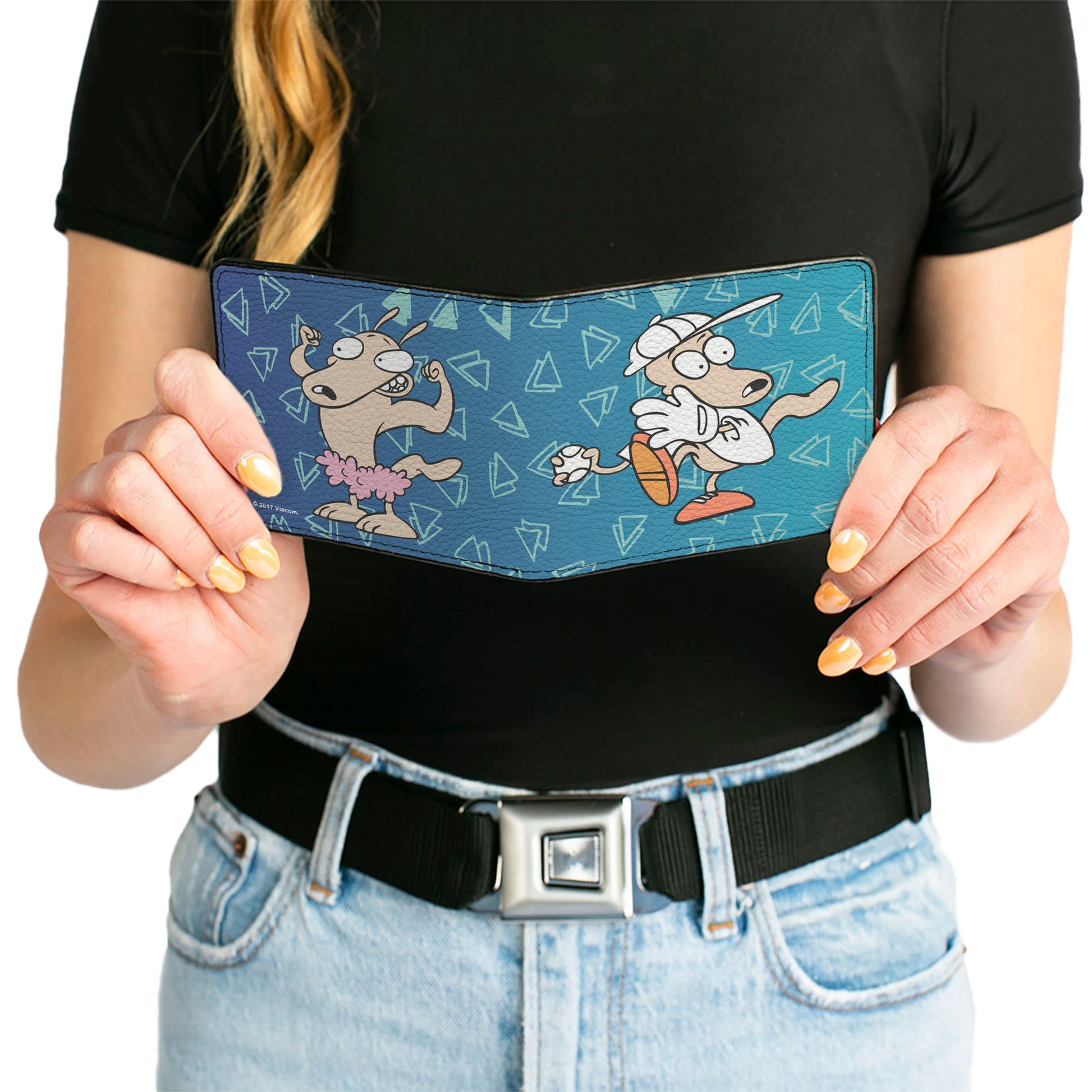 Bi-Fold Wallet - Rocko & Spunky Pose2 + Icon Sketches Logo Turquoise White Bi-Fold Wallets Ren and Stimpy