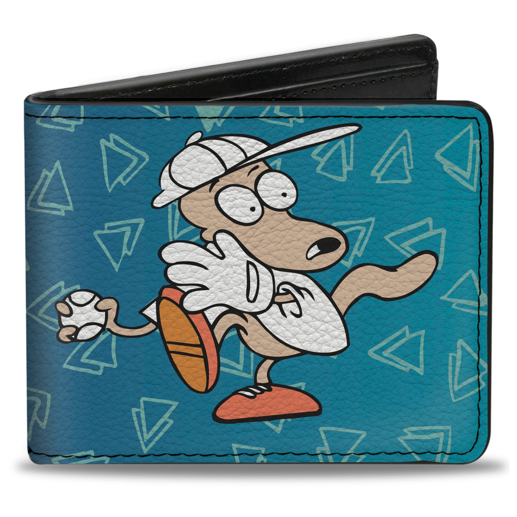 Bi-Fold Wallet - Rocko & Spunky Pose2 + Icon Sketches Logo Turquoise White Bi-Fold Wallets Ren and Stimpy