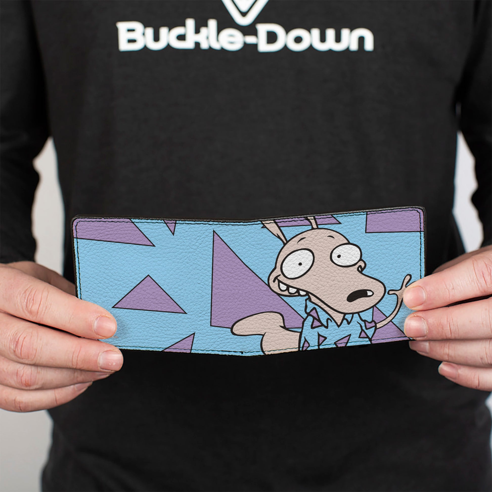 Bi-Fold Wallet - Rocko's Modern Life Rocko Waving Pose Triangles Blue Purple Bi-Fold Wallets Ren and Stimpy