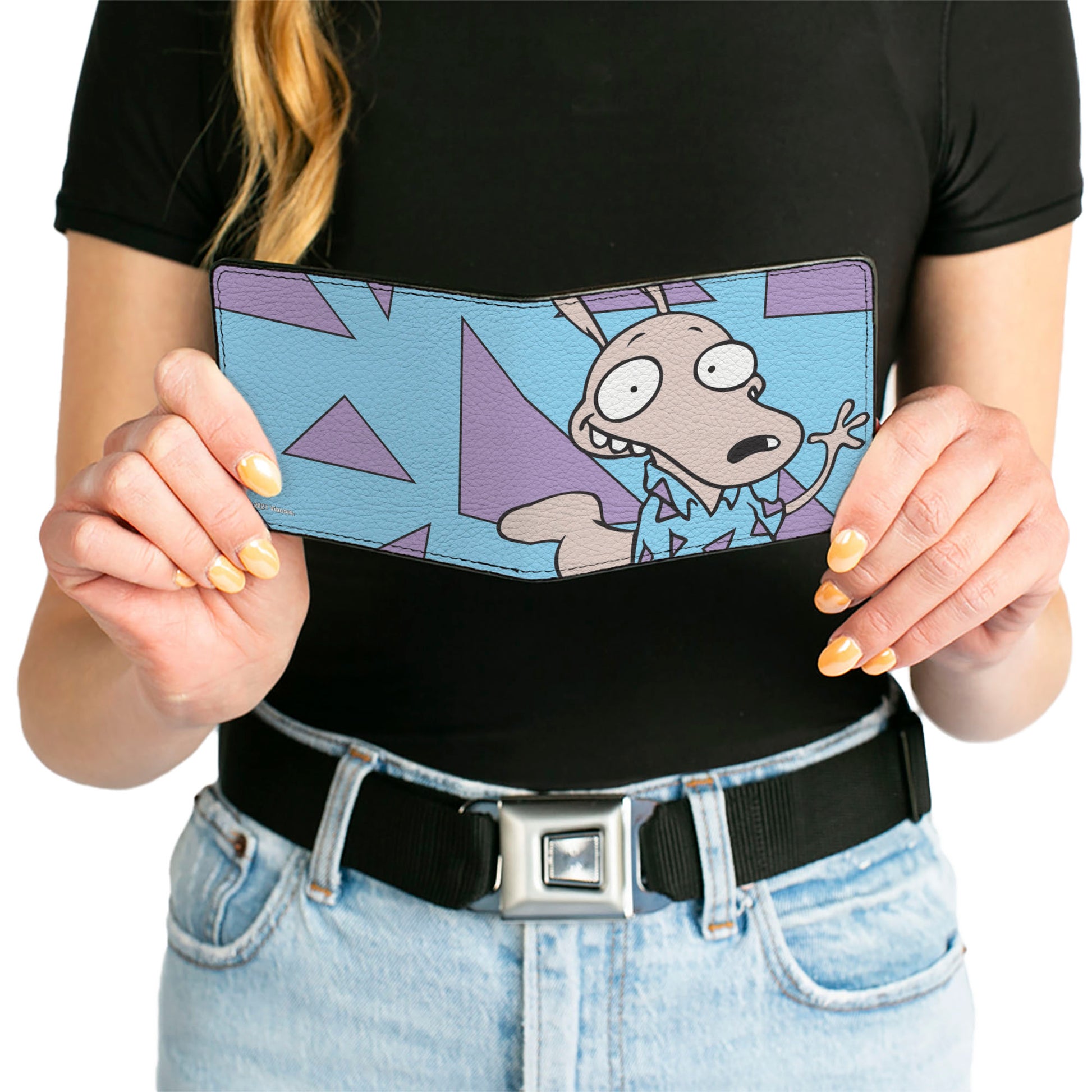 Bi-Fold Wallet - Rocko's Modern Life Rocko Waving Pose Triangles Blue Purple Bi-Fold Wallets Ren and Stimpy