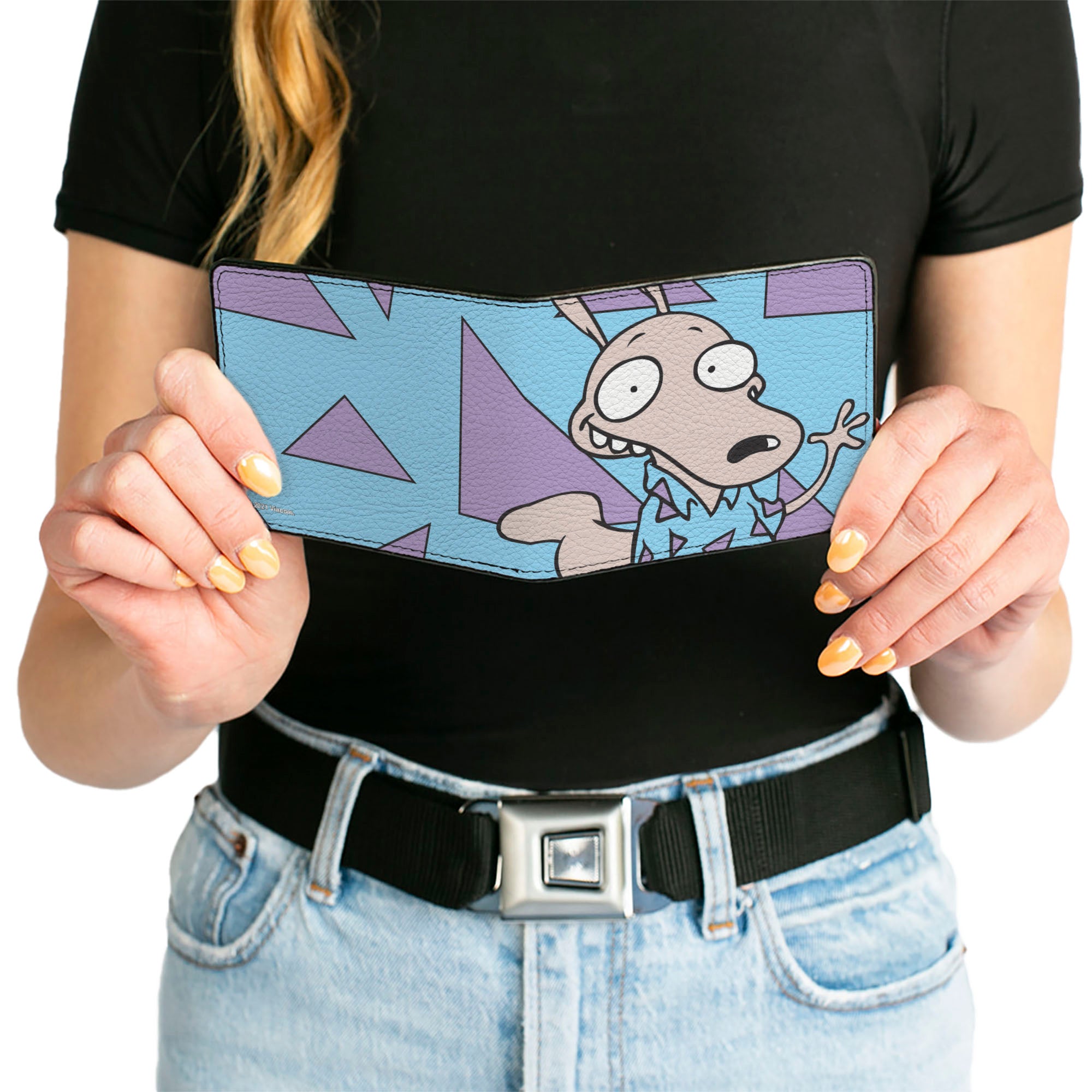 Bi-Fold Wallet - Rocko's Modern Life Rocko Waving Pose Triangles Blue Purple Bi-Fold Wallets Ren and Stimpy