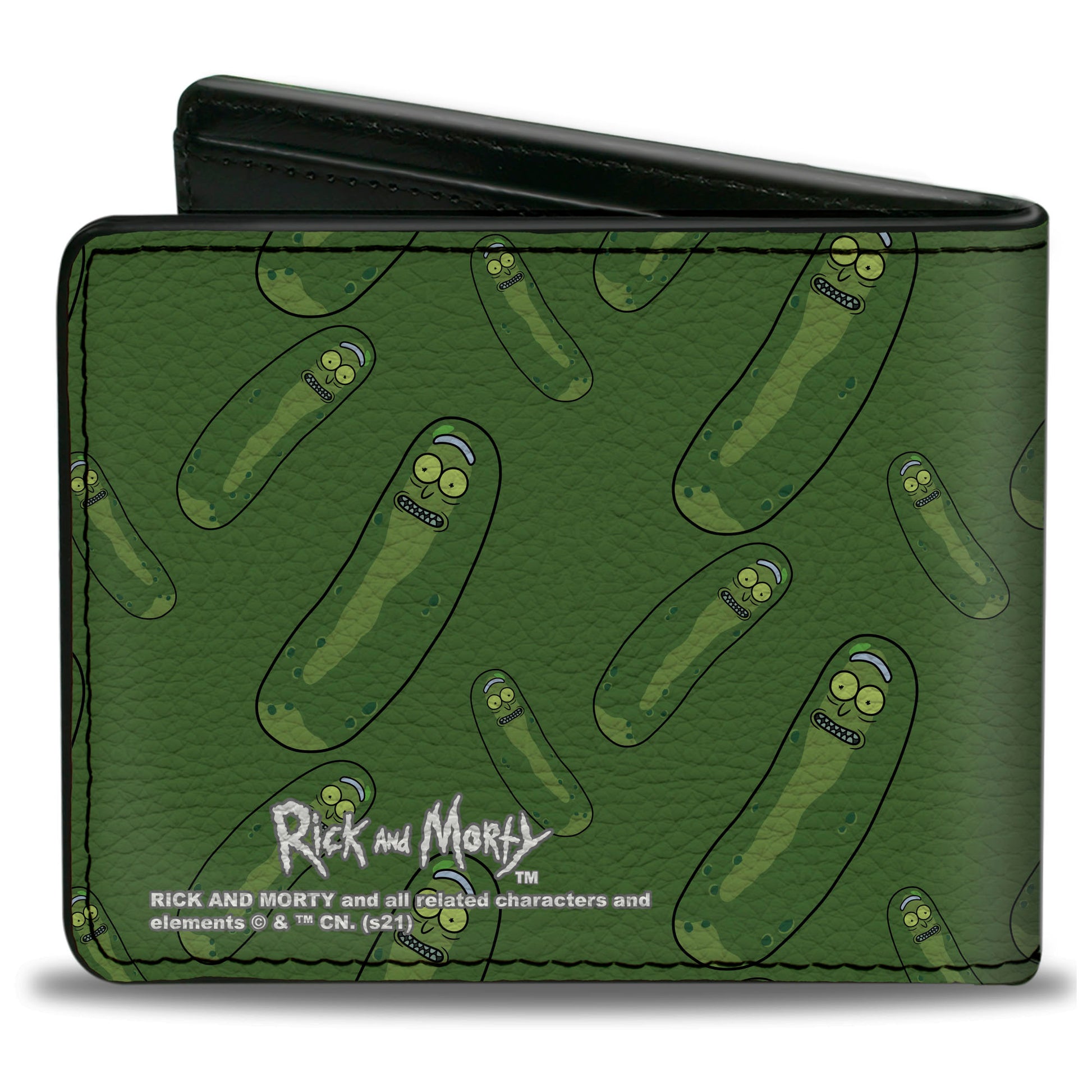 Bi-Fold Wallet - Rick and Morty Pickle Rick Pose Scattered Greens Bi-Fold Wallets Rick and Morty