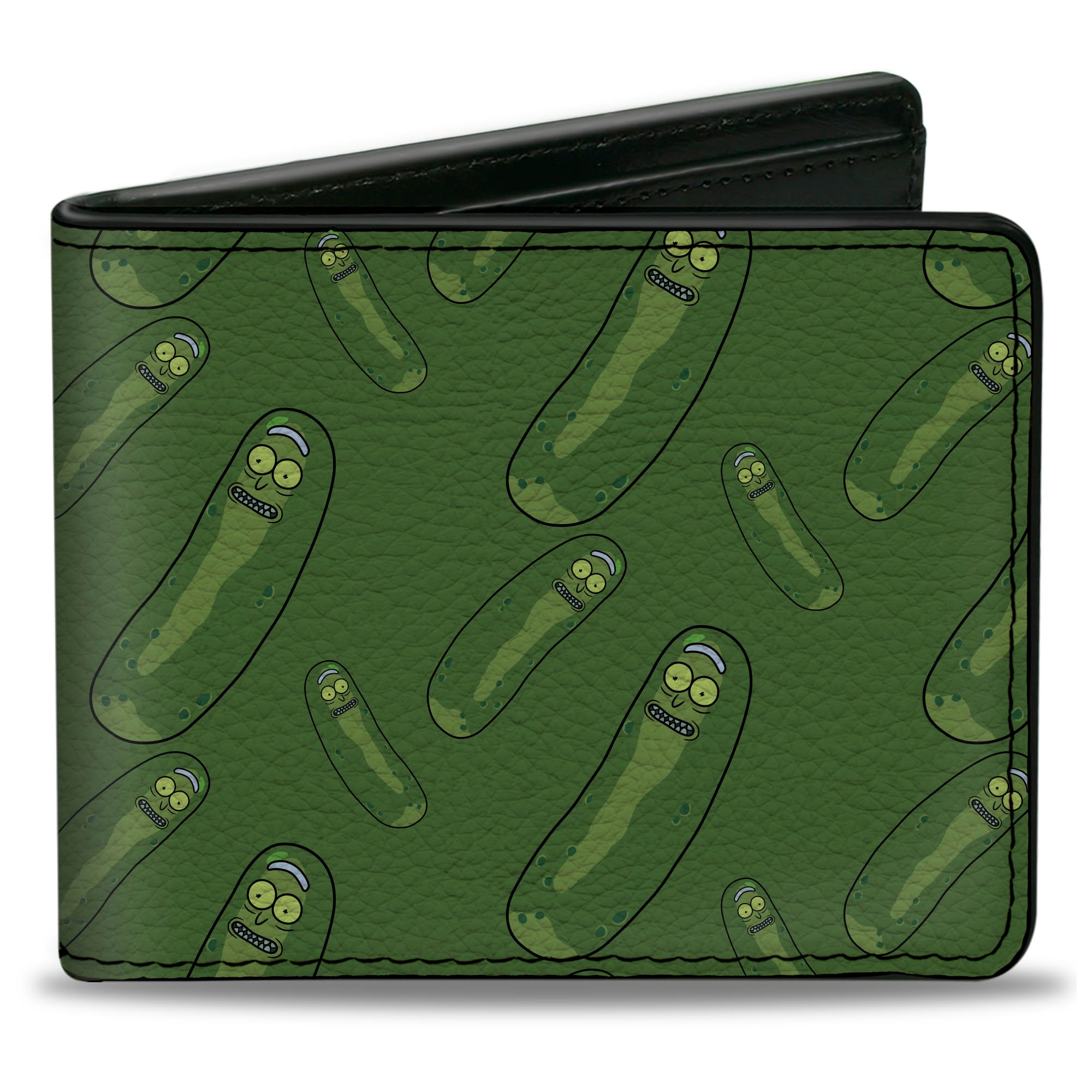 Bi-Fold Wallet - Rick and Morty Pickle Rick Pose Scattered Greens Bi-Fold Wallets Rick and Morty
