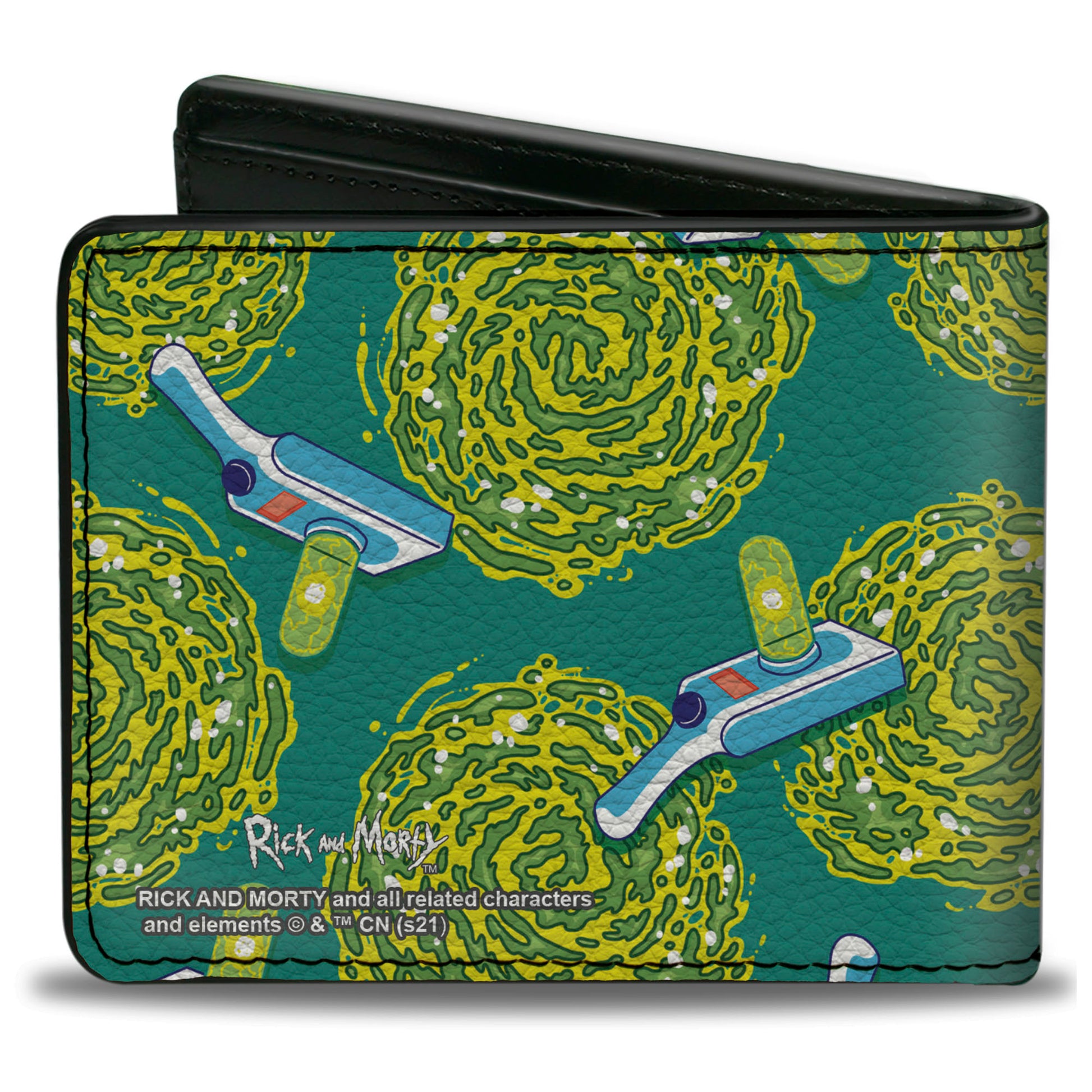 Bi-Fold Wallet - RICK AND MORTY Portal Gun and Portal Scattered Blue Bi-Fold Wallets Rick and Morty