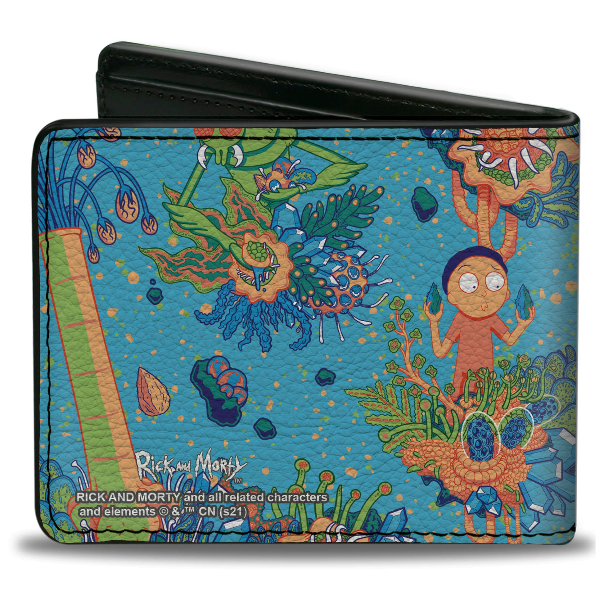 Bi-Fold Wallet - Rick and Morty Botanical Garden Collage Blue Bi-Fold Wallets Rick and Morty