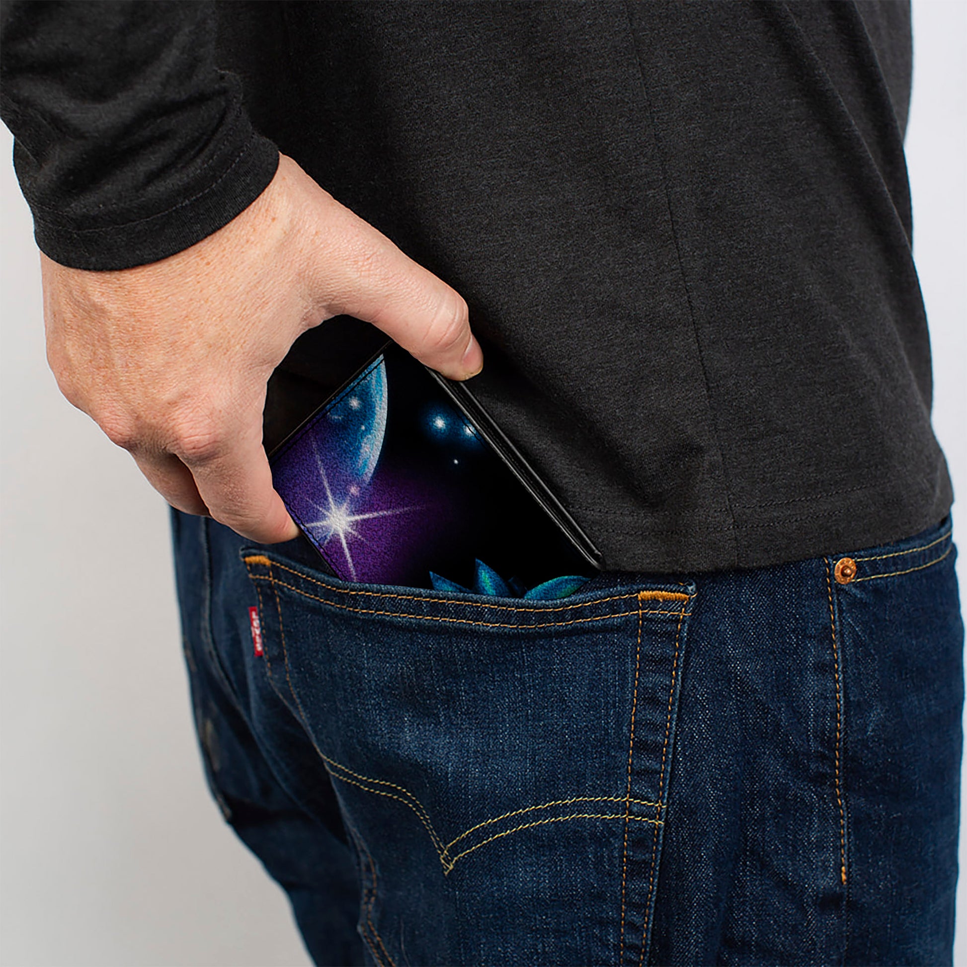 Bi-Fold Wallet - Rick and Morty Glow Skull in Space Scattered Black Blues Greens Bi-Fold Wallets Rick and Morty