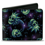Bi-Fold Wallet - Rick and Morty Glow Skull in Space Scattered Black Blues Greens Bi-Fold Wallets Rick and Morty