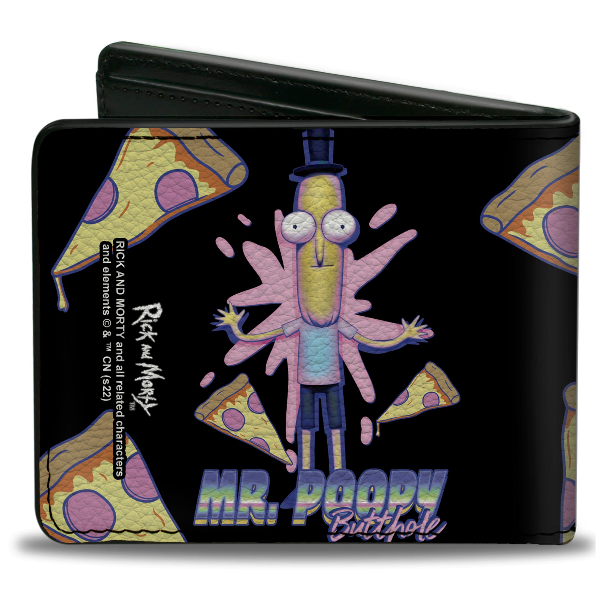 Bi-Fold Wallet - Rick and Morty MR. POOPY BUTTHOLE Pizza Pose Black Bi-Fold Wallets Rick and Morty