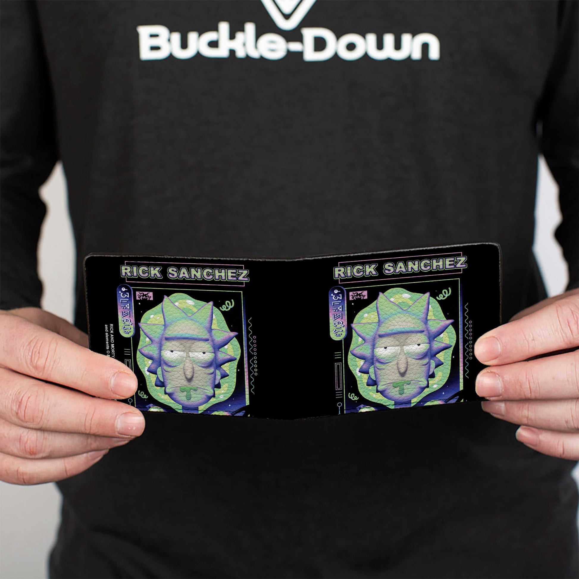 Bi-Fold Wallet - Rick and Morty RICK SANCHEZ Drooling Face Close-Up Black Greens Bi-Fold Wallets Rick and Morty