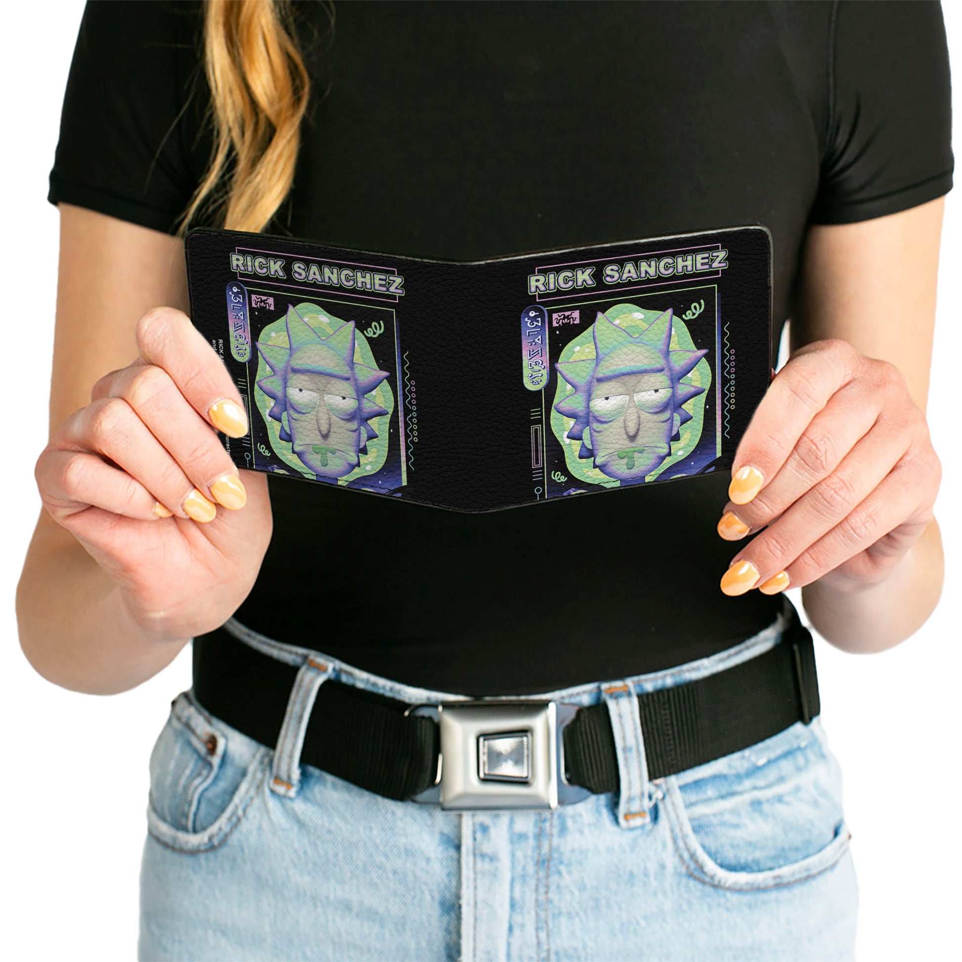 Bi-Fold Wallet - Rick and Morty RICK SANCHEZ Drooling Face Close-Up Black Greens Bi-Fold Wallets Rick and Morty