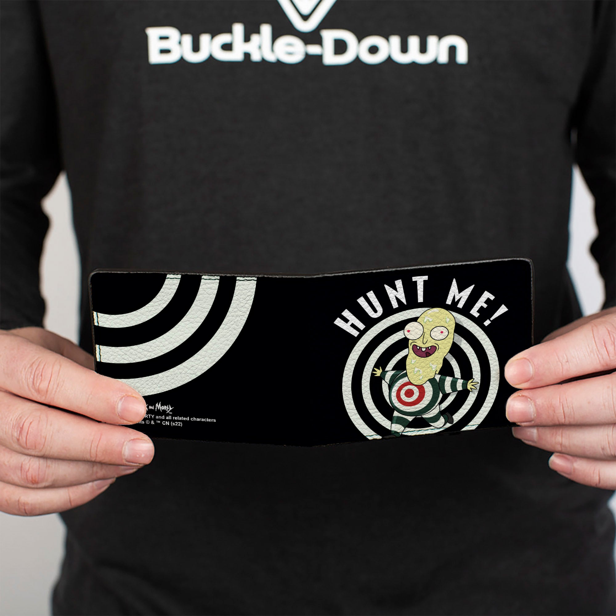 Bi-Fold Wallet - Rick and Morty Mr. Always Wants to Be Hunted HURT ME Pose Black/White Bi-Fold Wallets Rick and Morty