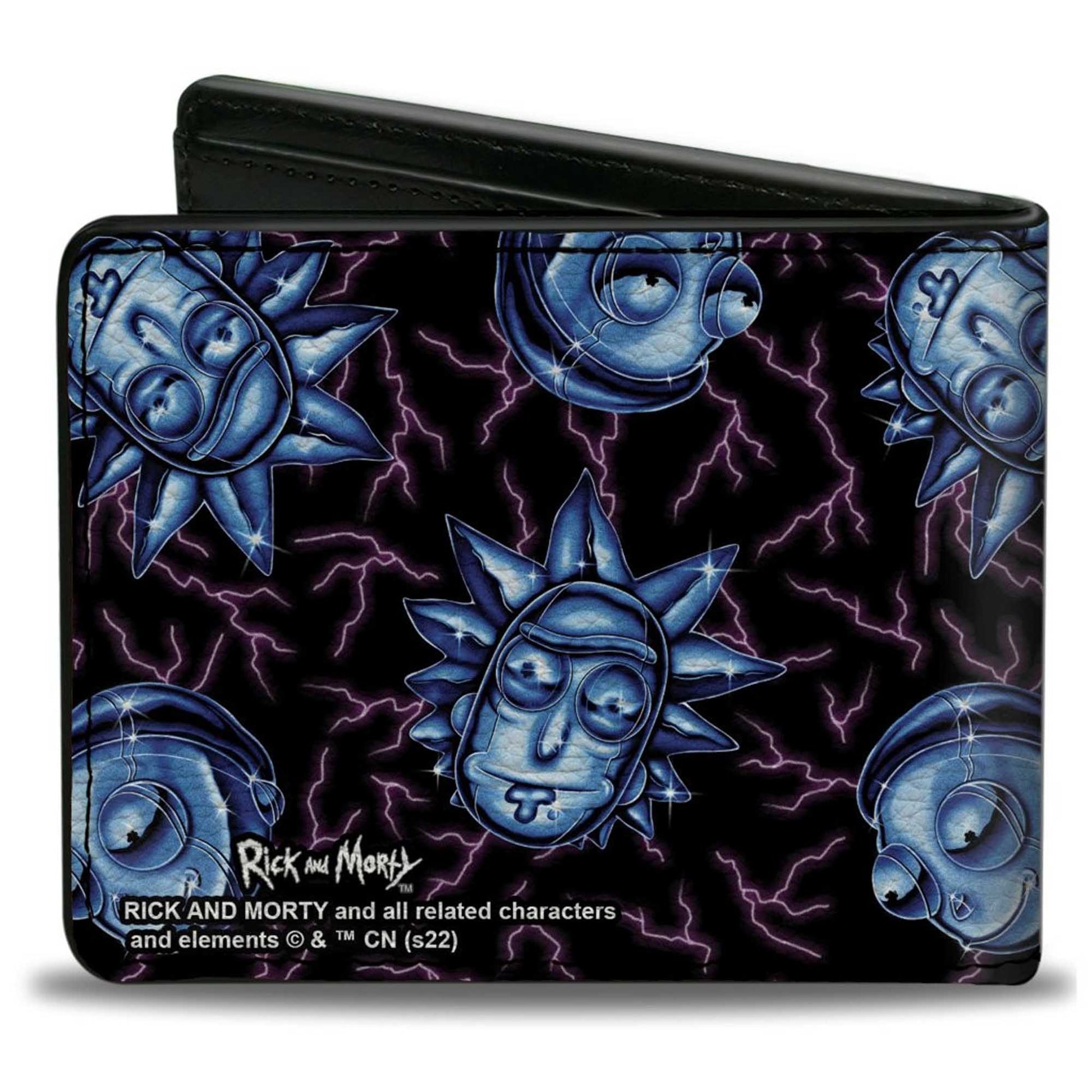 Bi-Fold Wallet - Rick and Morty Electric Faces Scattered Black/Blues Bi-Fold Wallets Rick and Morty