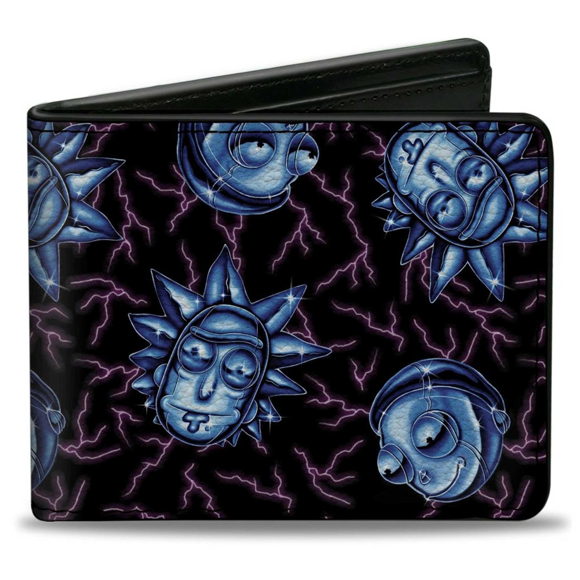Bi-Fold Wallet - Rick and Morty Electric Faces Scattered Black/Blues Bi-Fold Wallets Rick and Morty
