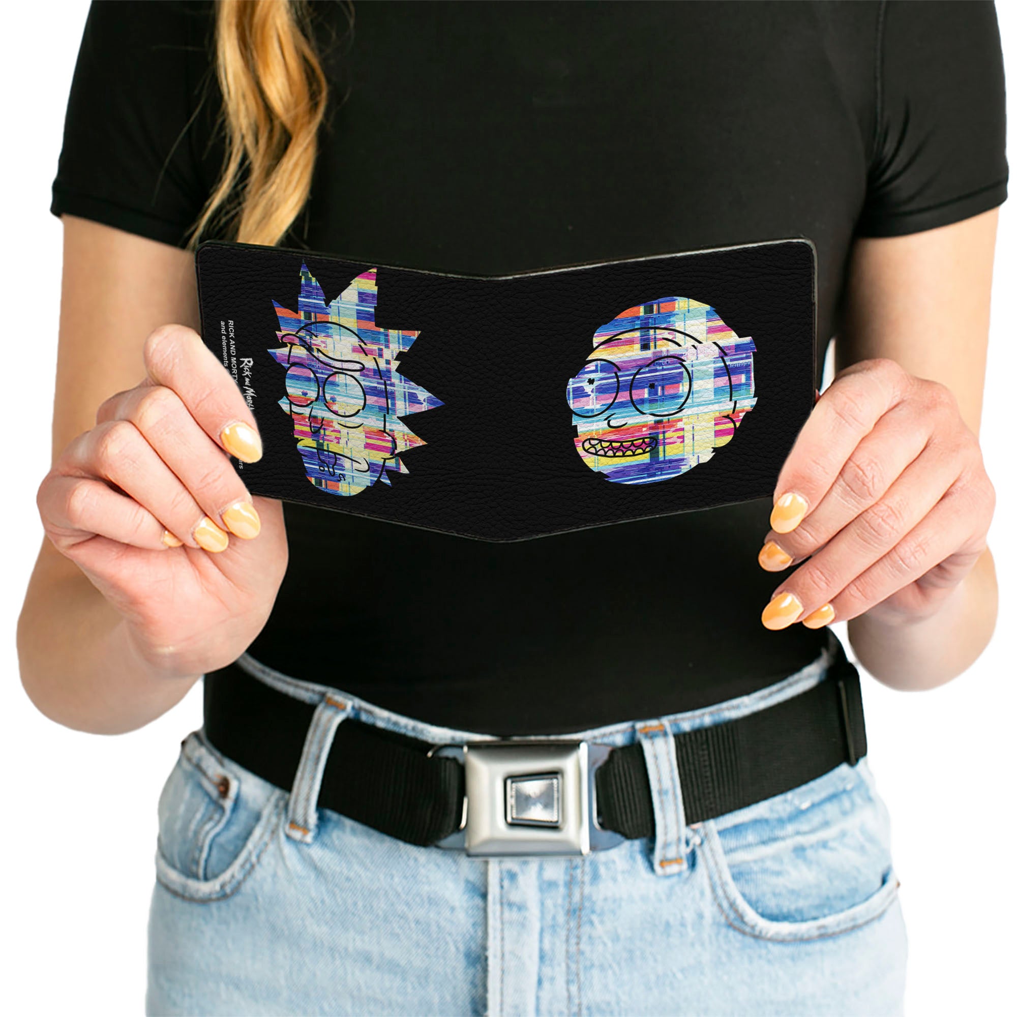 Bi-Fold Wallet - Rick and Morty Static Faces Black/Multi Color Bi-Fold Wallets Rick and Morty