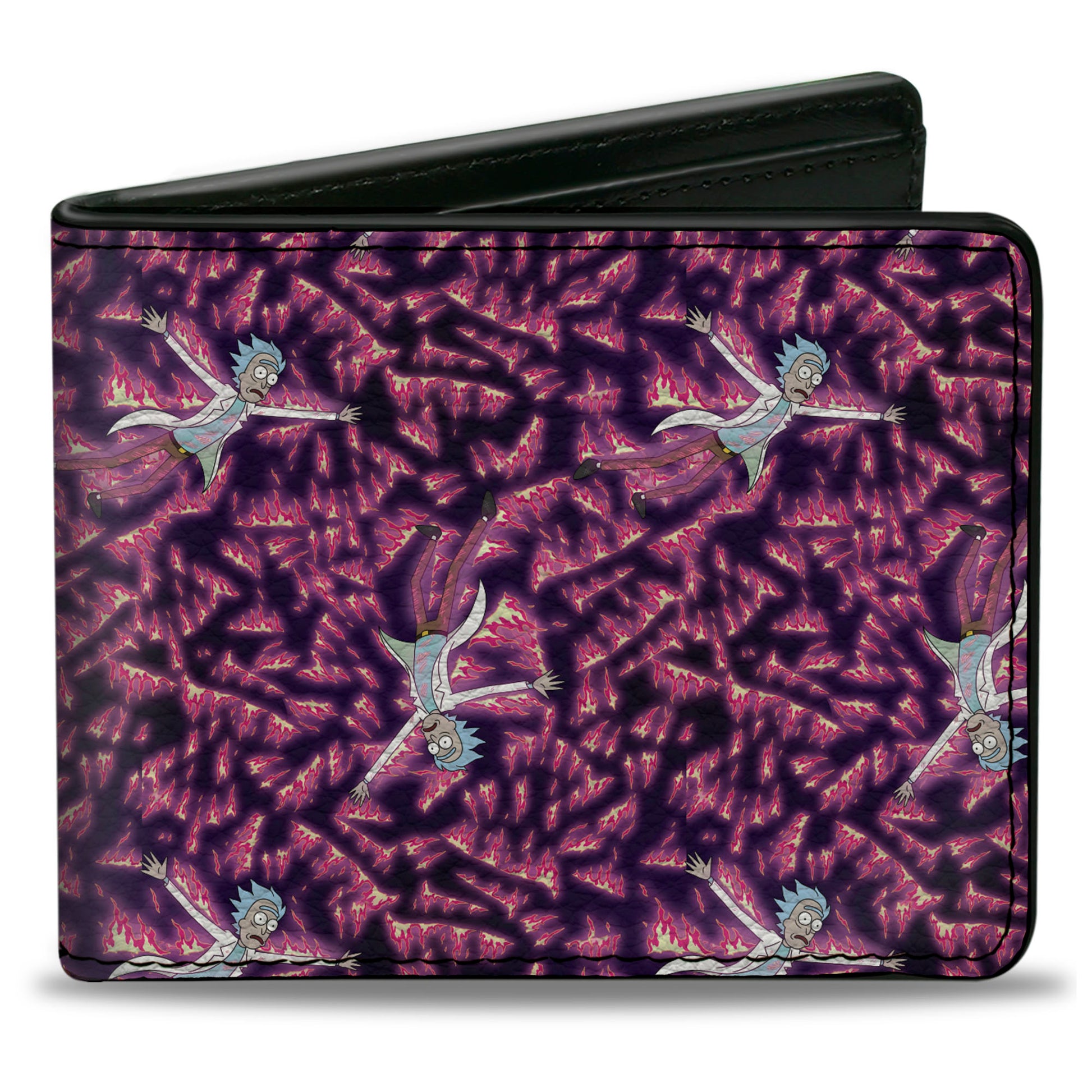 Bi-Fold Wallet - Rick and Morty Flaming Rick Scattered Poses Flames Bi-Fold Wallets Rick and Morty