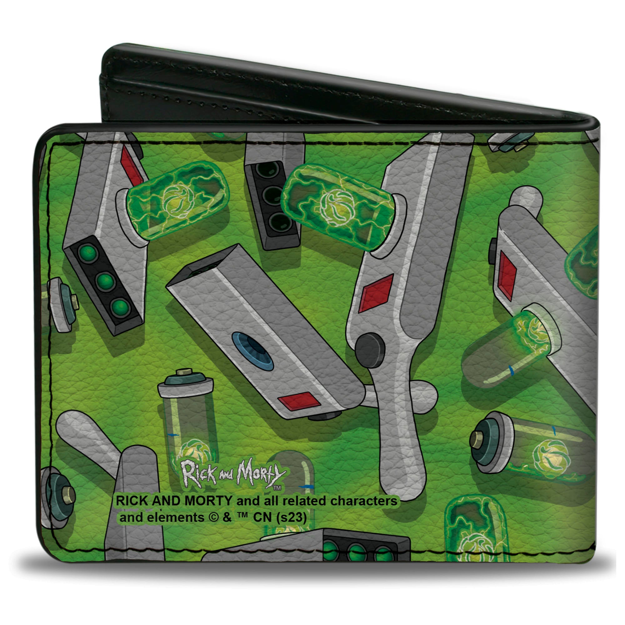 Bi-Fold Wallet - Rick and Morty Portal Gun Collage Greens Bi-Fold Wallets Rick and Morty